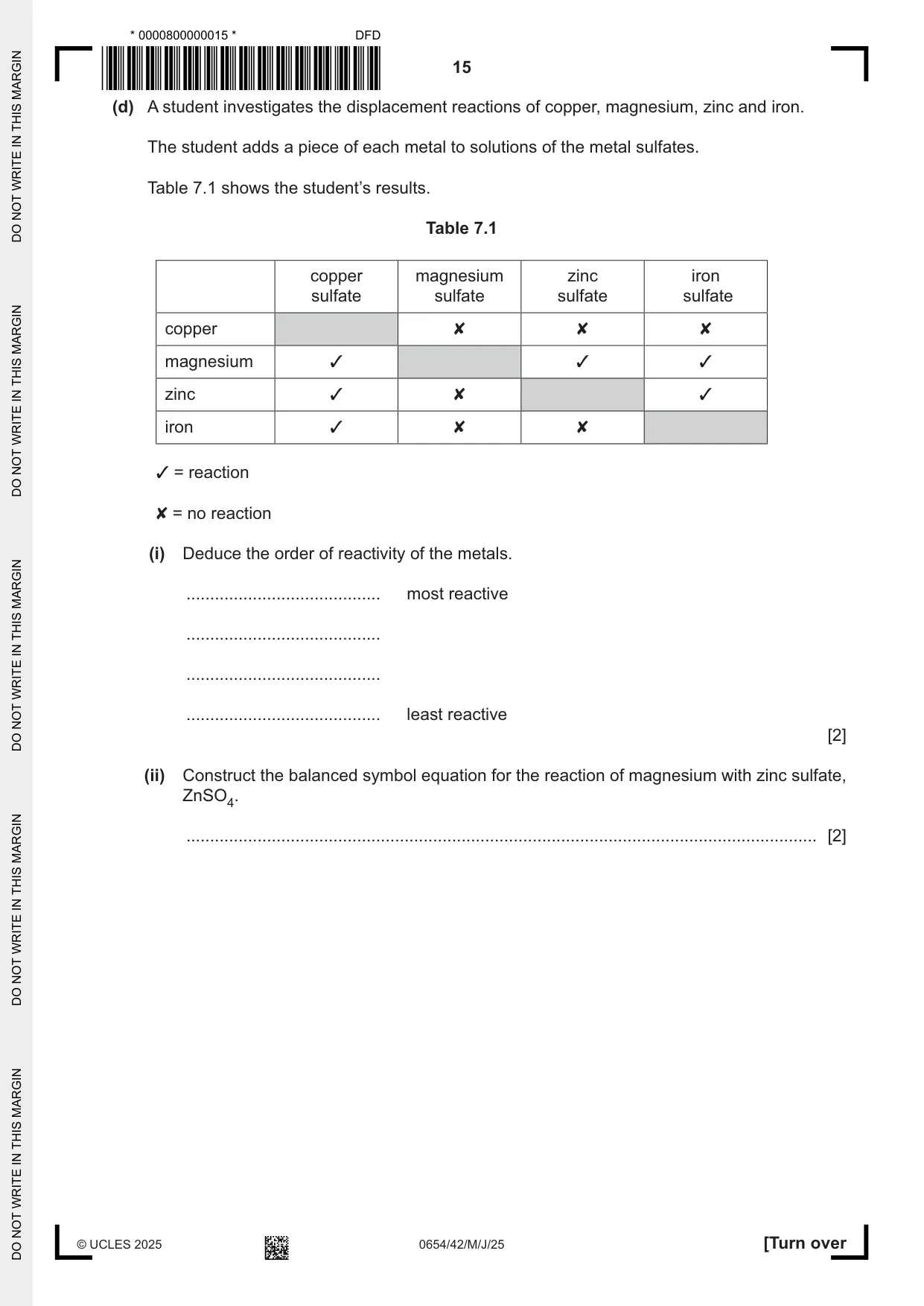 Cambridge IGCSE Sciences - Co-ordinated (Double) 0654 2025 May/June Paper 4 · Variant 2 question paper, page 15 of 28