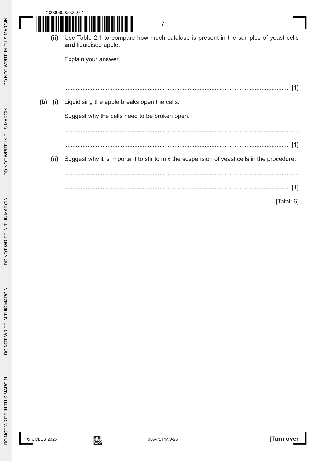 Cambridge IGCSE Sciences - Co-ordinated (Double) 0654 2025 May/June Paper 5 · Variant 1 question paper, page 7 of 24