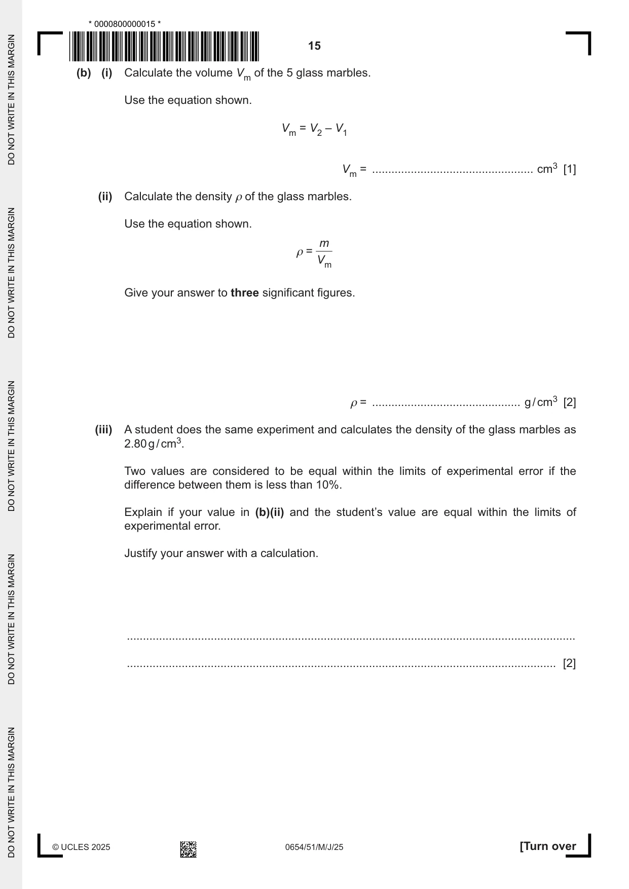 Cambridge IGCSE Sciences - Co-ordinated (Double) 0654 2025 May/June Paper 5 · Variant 1 question paper, page 15 of 24