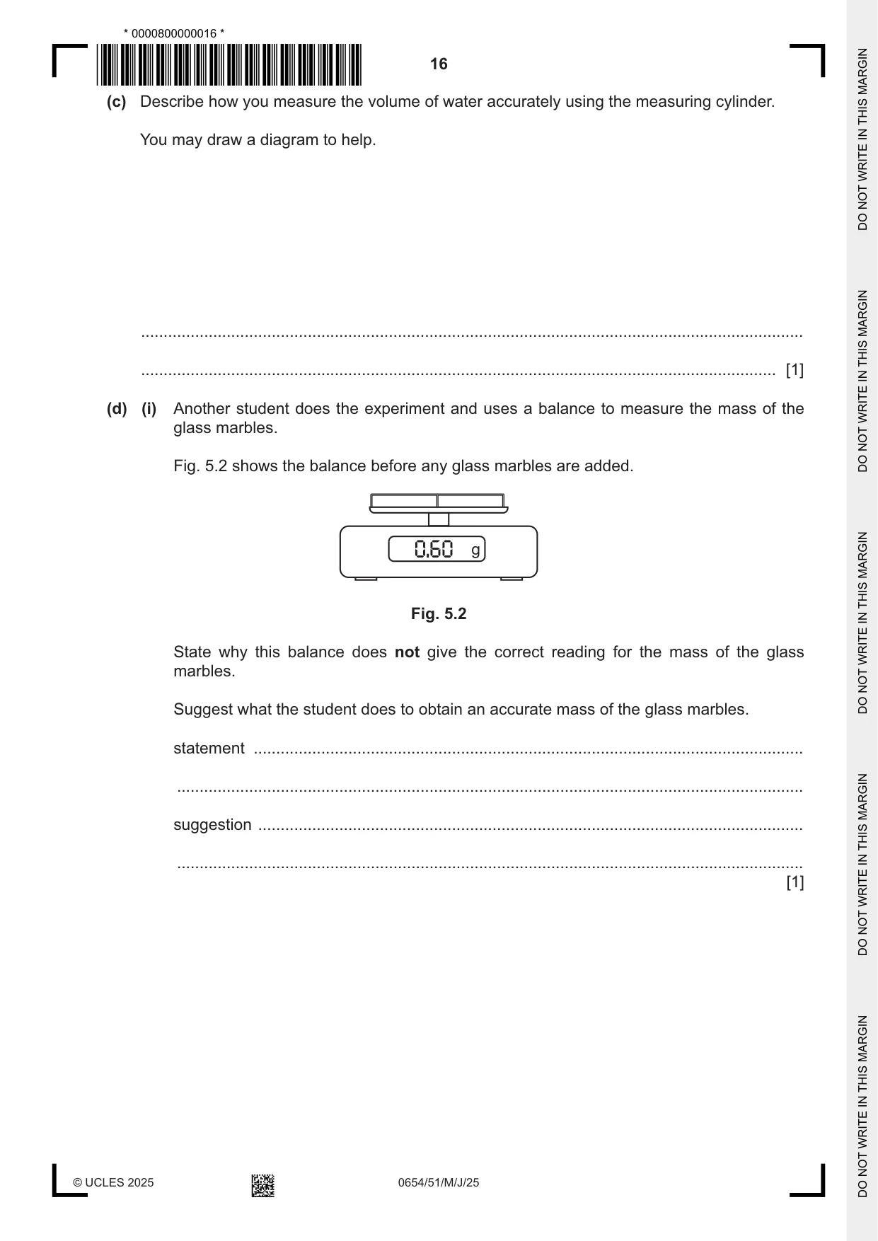 Cambridge IGCSE Sciences - Co-ordinated (Double) 0654 2025 May/June Paper 5 · Variant 1 question paper, page 16 of 24