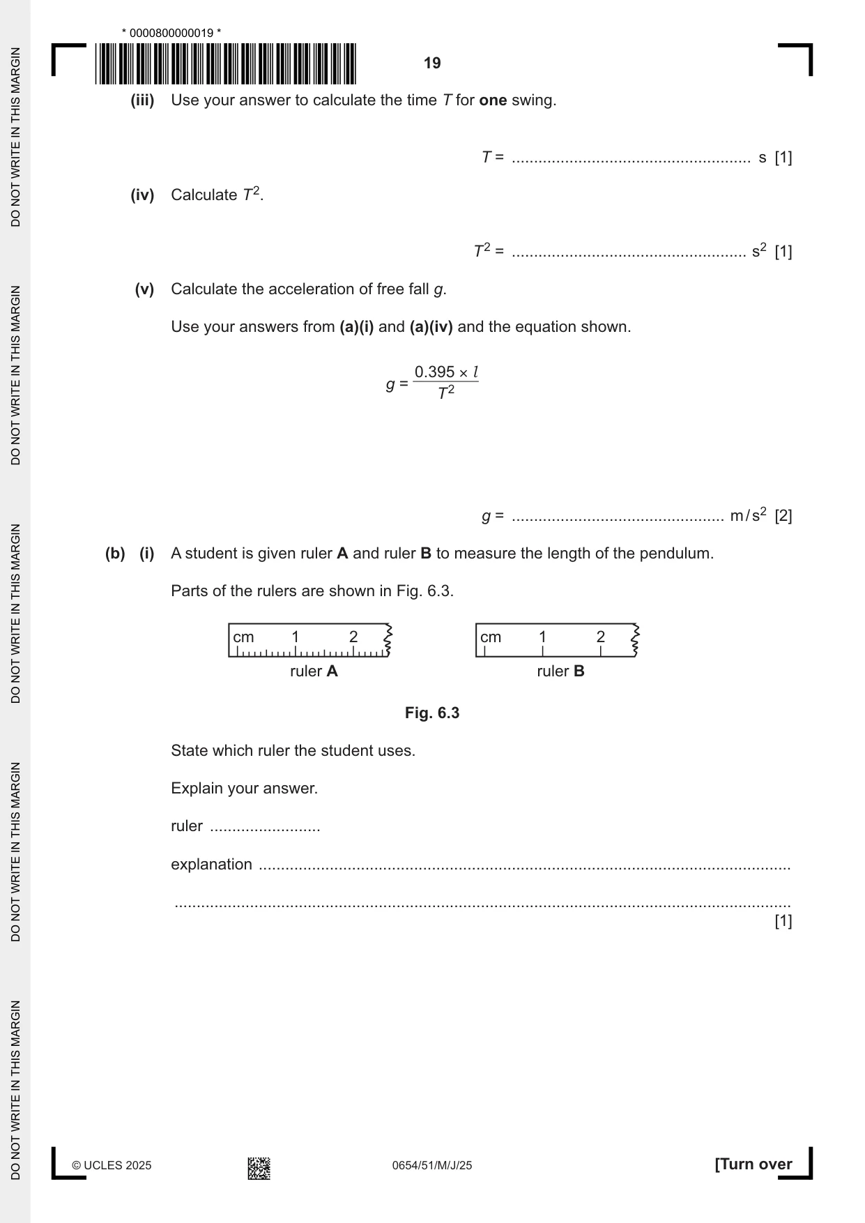 Cambridge IGCSE Sciences - Co-ordinated (Double) 0654 2025 May/June Paper 5 · Variant 1 question paper, page 19 of 24