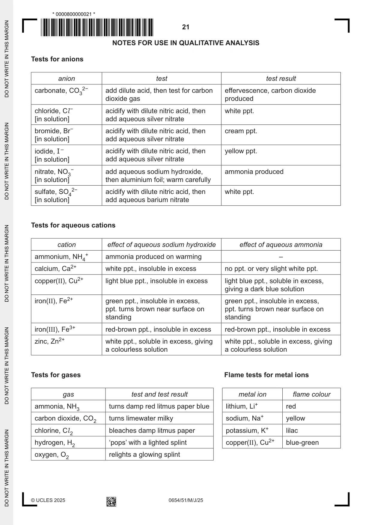Cambridge IGCSE Sciences - Co-ordinated (Double) 0654 2025 May/June Paper 5 · Variant 1 question paper, page 21 of 24