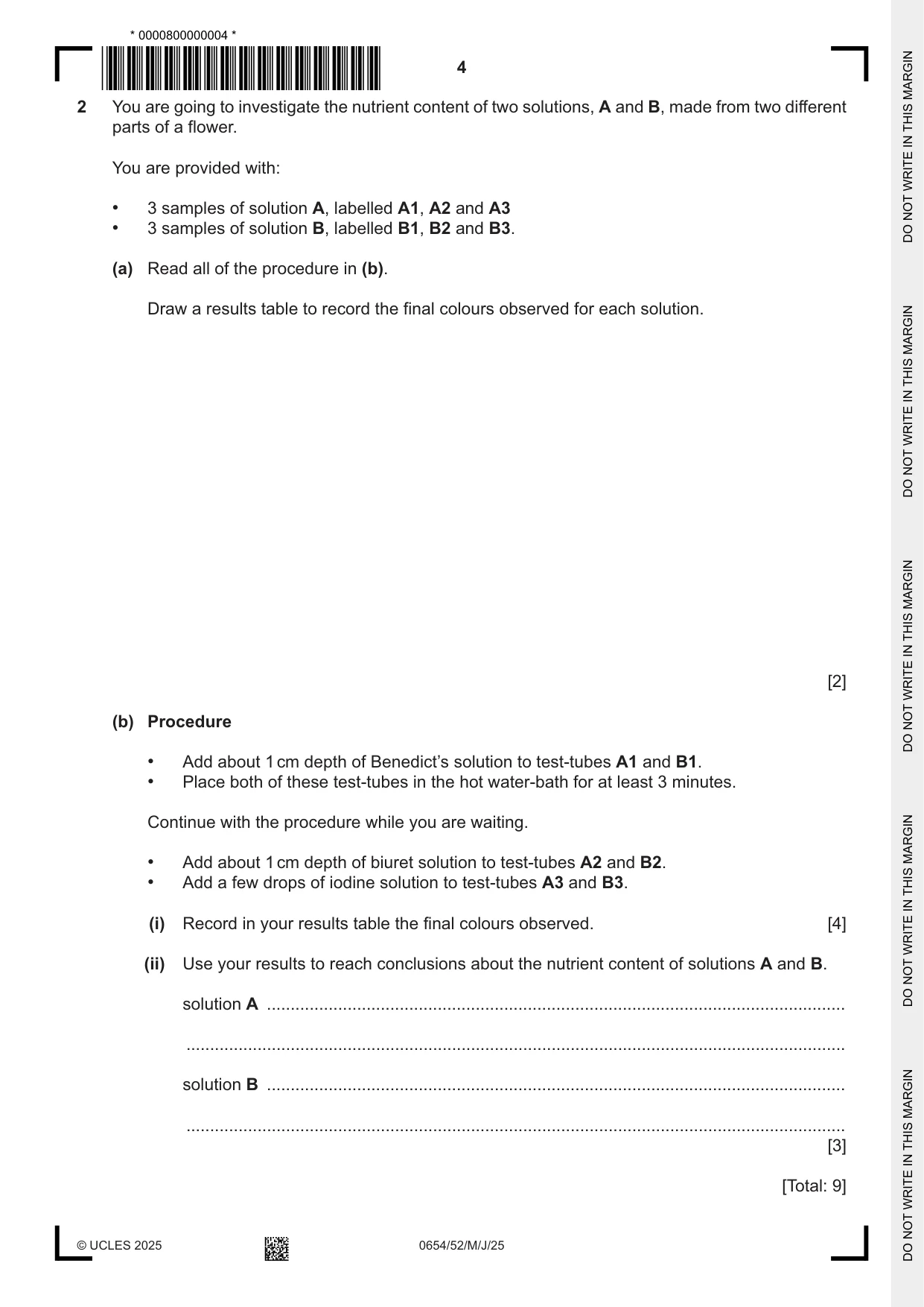 Cambridge IGCSE Sciences - Co-ordinated (Double) 0654 2025 May/June Paper 5 · Variant 2 question paper, page 4 of 16