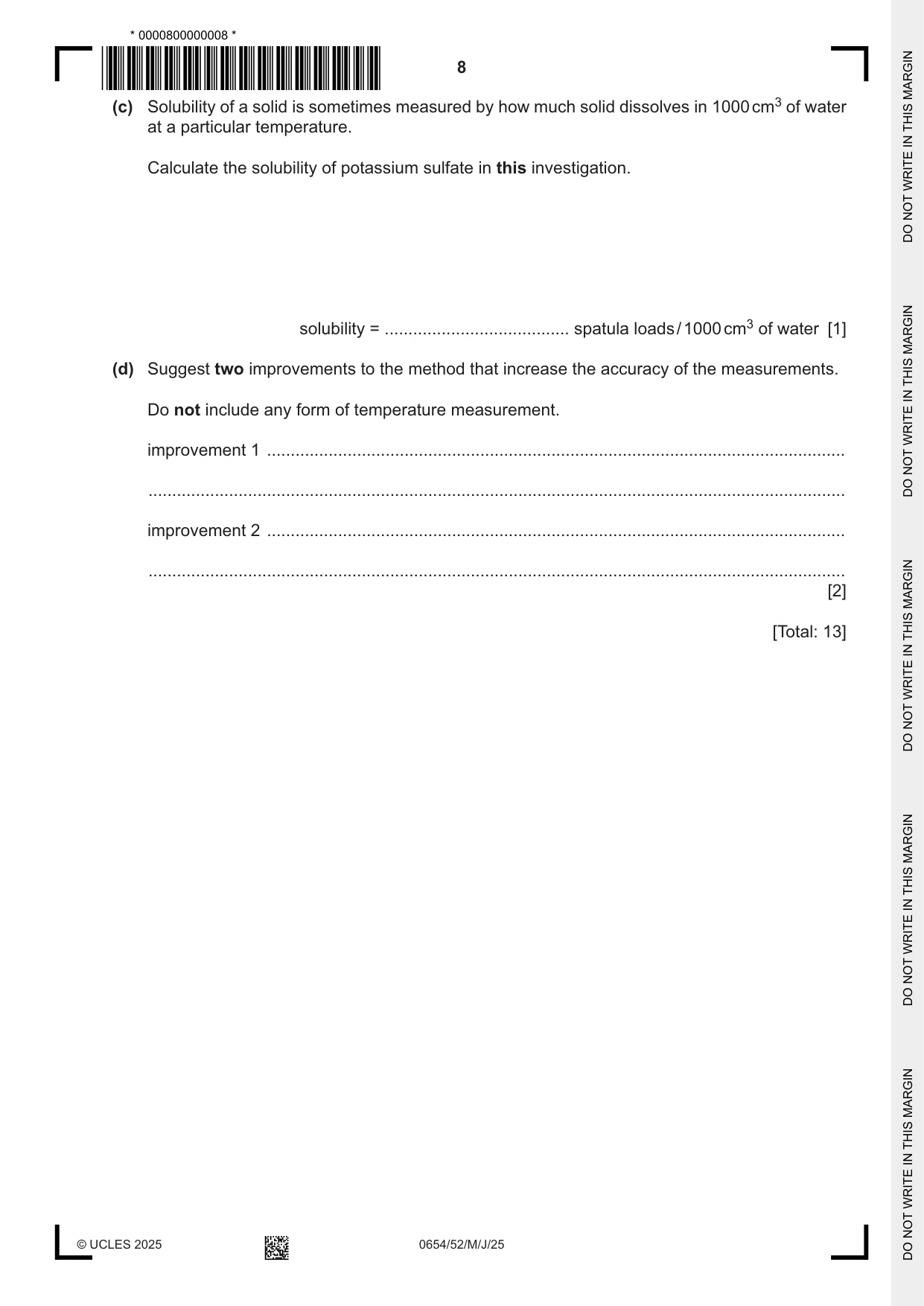 Cambridge IGCSE Sciences - Co-ordinated (Double) 0654 2025 May/June Paper 5 · Variant 2 question paper, page 8 of 16
