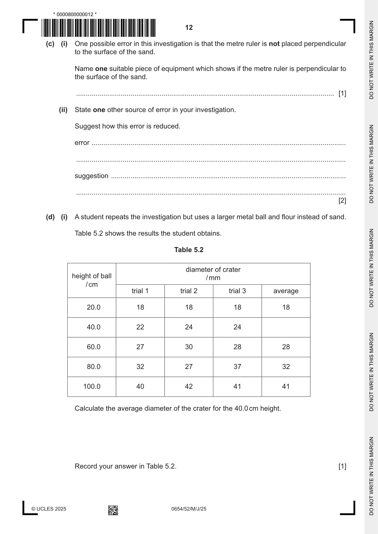 Cambridge IGCSE Sciences - Co-ordinated (Double) 0654 2025 May/June Paper 5 · Variant 2 question paper, page 12 of 16