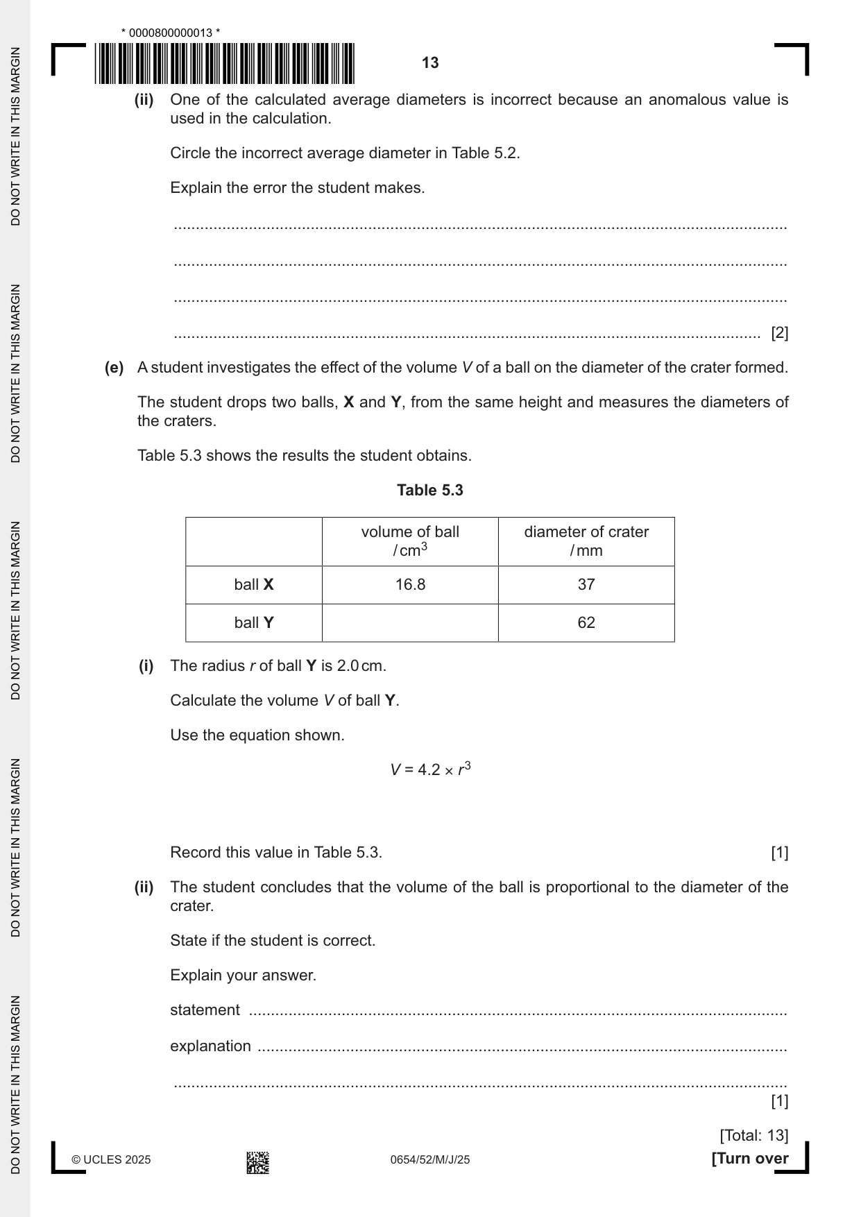 Cambridge IGCSE Sciences - Co-ordinated (Double) 0654 2025 May/June Paper 5 · Variant 2 question paper, page 13 of 16