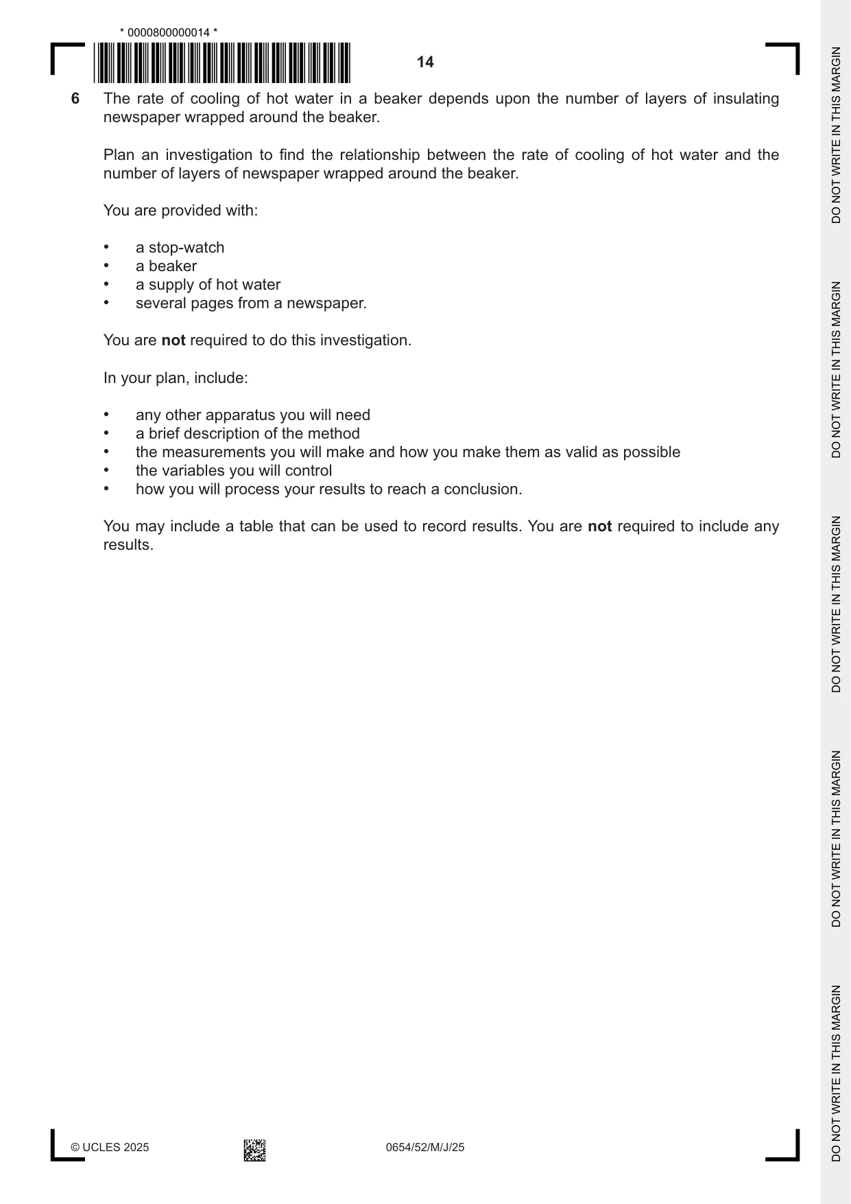 Cambridge IGCSE Sciences - Co-ordinated (Double) 0654 2025 May/June Paper 5 · Variant 2 question paper, page 14 of 16