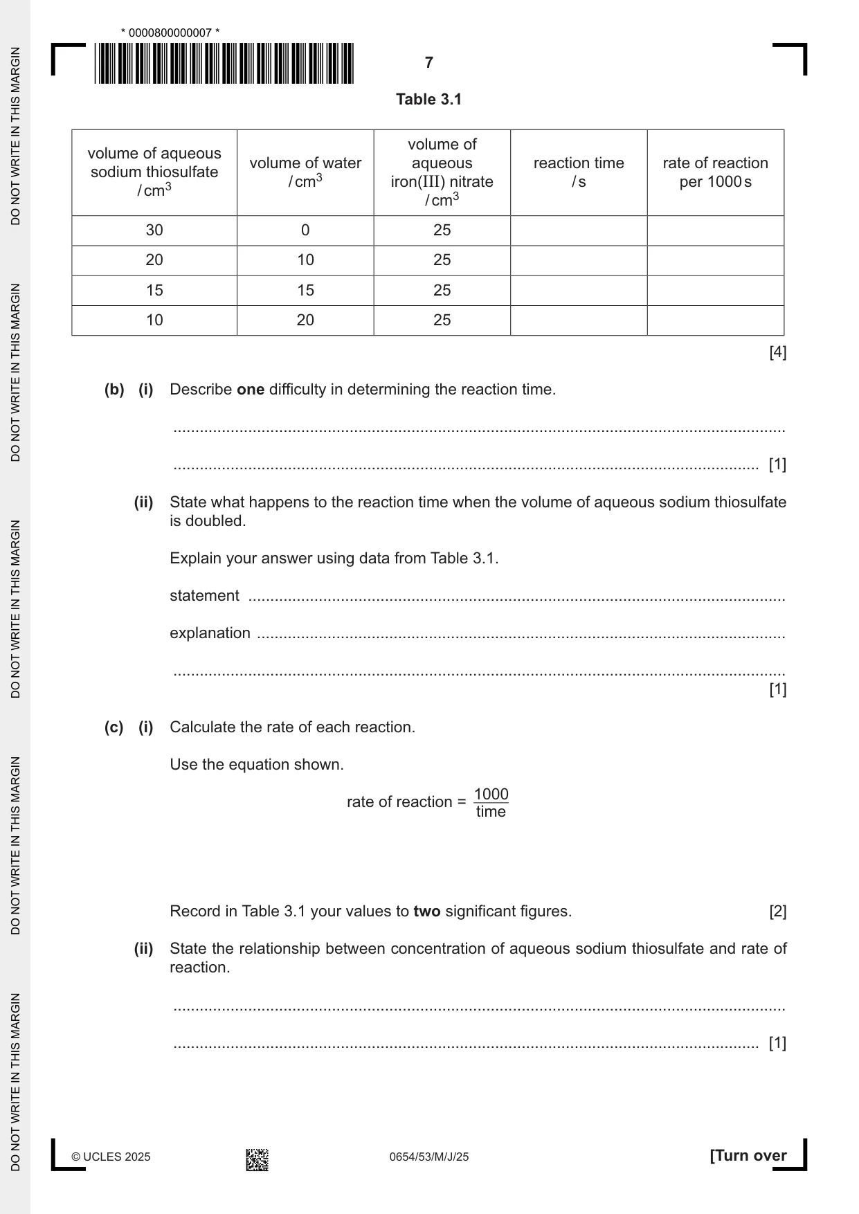 Cambridge IGCSE Sciences - Co-ordinated (Double) 0654 2025 May/June Paper 5 · Variant 3 question paper, page 7 of 20