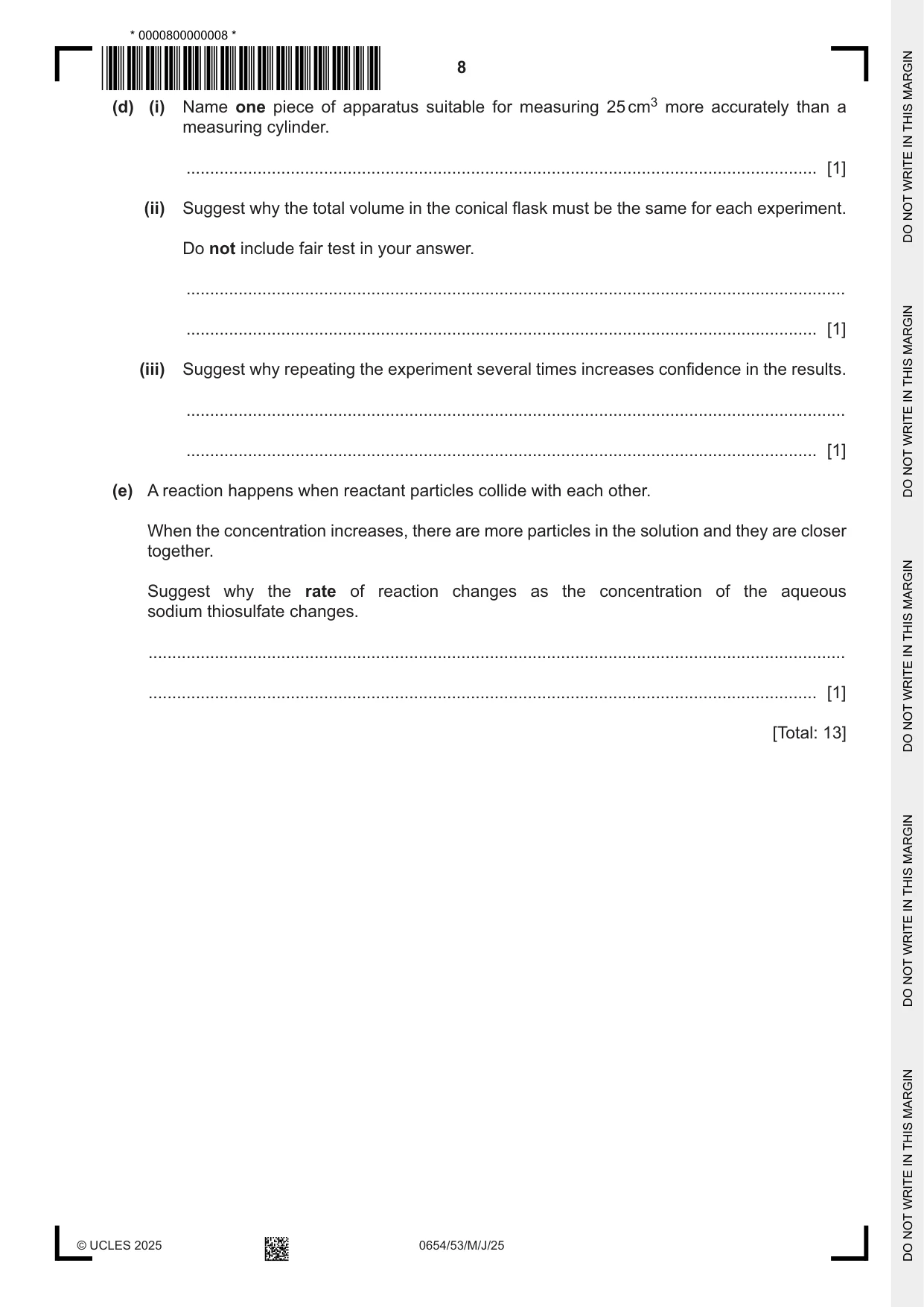 Cambridge IGCSE Sciences - Co-ordinated (Double) 0654 2025 May/June Paper 5 · Variant 3 question paper, page 8 of 20