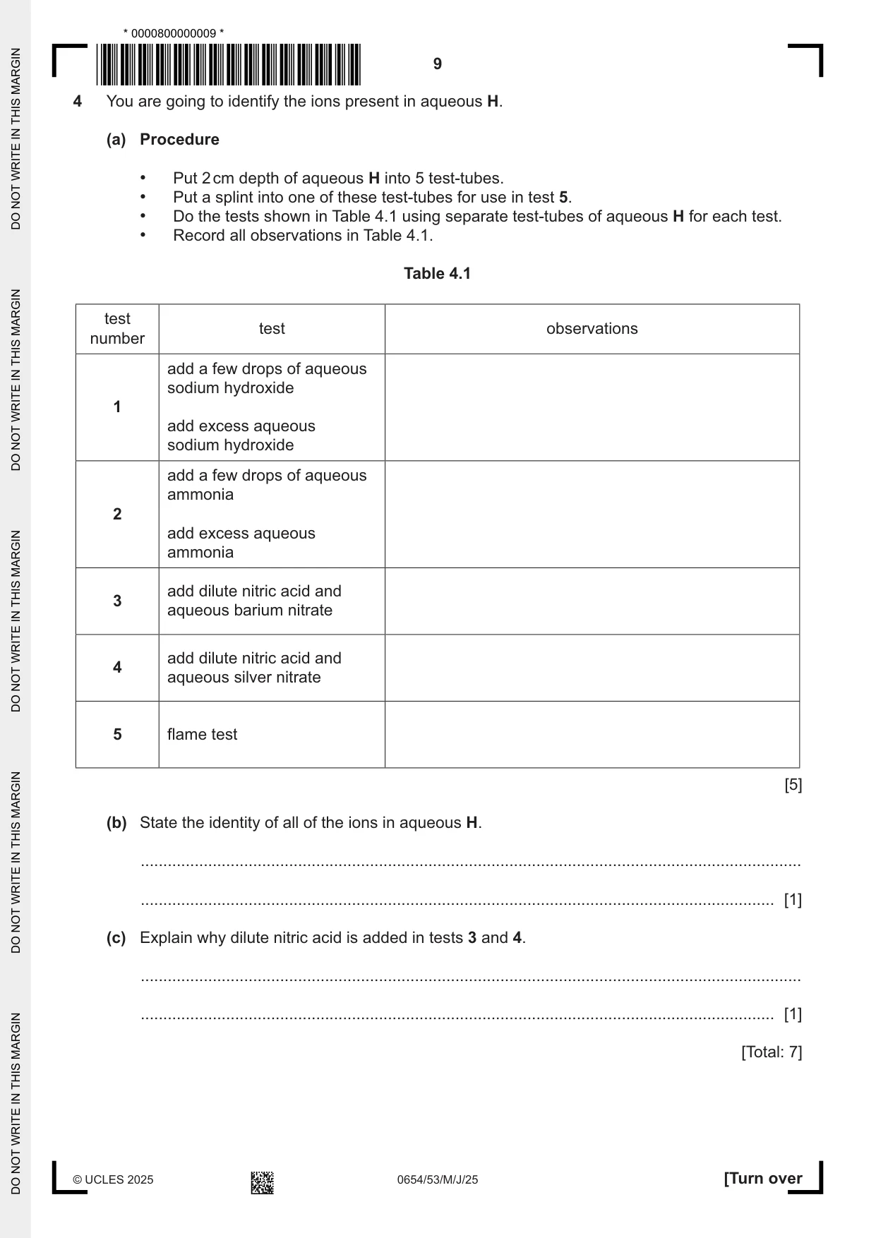 Cambridge IGCSE Sciences - Co-ordinated (Double) 0654 2025 May/June Paper 5 · Variant 3 question paper, page 9 of 20