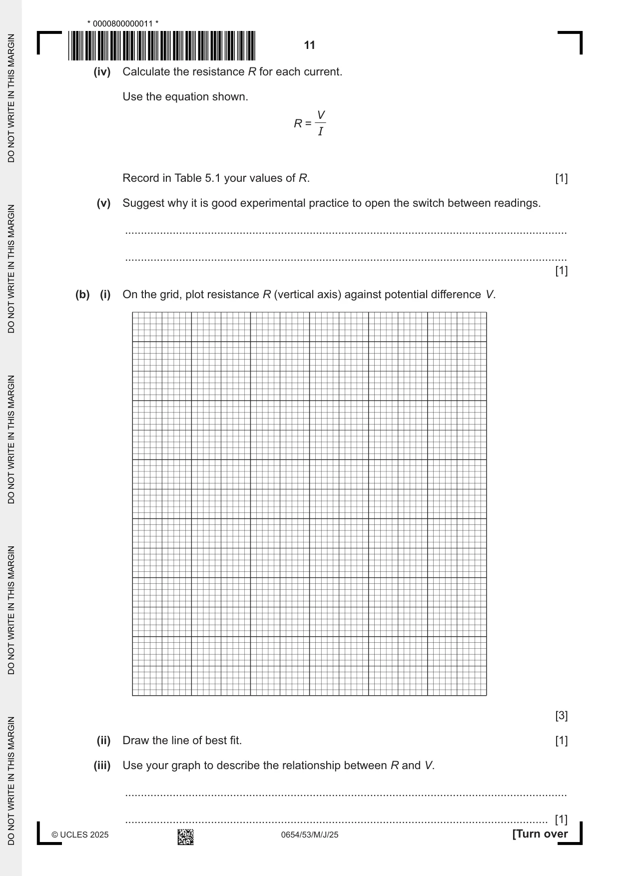 Cambridge IGCSE Sciences - Co-ordinated (Double) 0654 2025 May/June Paper 5 · Variant 3 question paper, page 11 of 20
