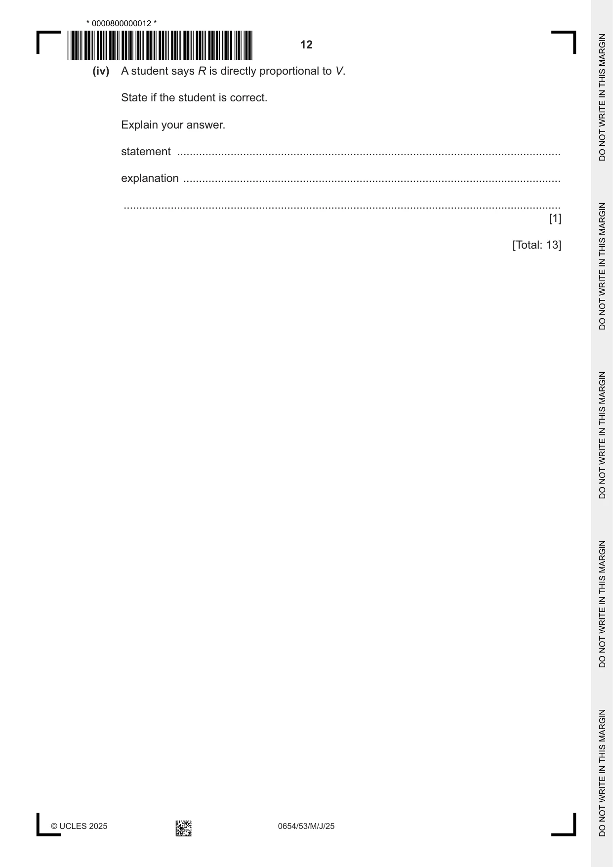 Cambridge IGCSE Sciences - Co-ordinated (Double) 0654 2025 May/June Paper 5 · Variant 3 question paper, page 12 of 20