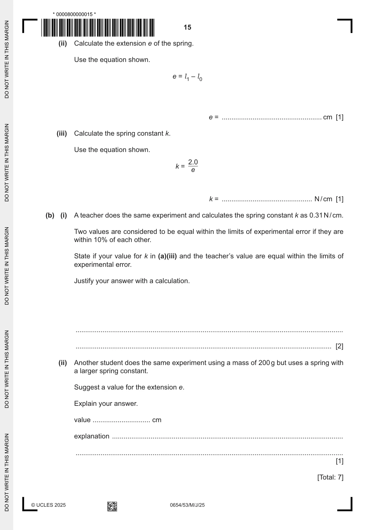 Cambridge IGCSE Sciences - Co-ordinated (Double) 0654 2025 May/June Paper 5 · Variant 3 question paper, page 15 of 20