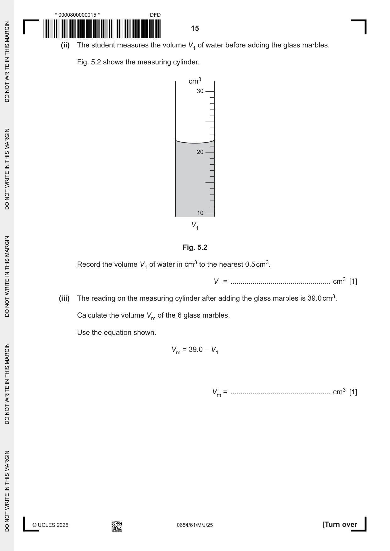 Cambridge IGCSE Sciences - Co-ordinated (Double) 0654 2025 May/June Paper 6 · Variant 1 question paper, page 15 of 24