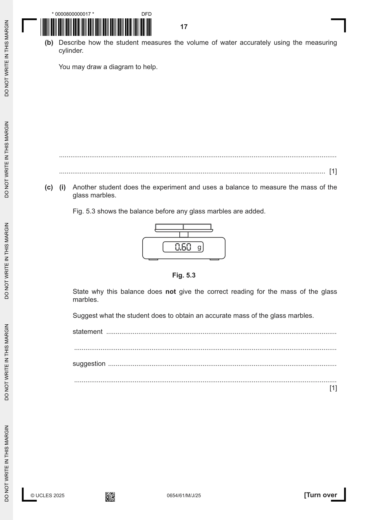 Cambridge IGCSE Sciences - Co-ordinated (Double) 0654 2025 May/June Paper 6 · Variant 1 question paper, page 17 of 24