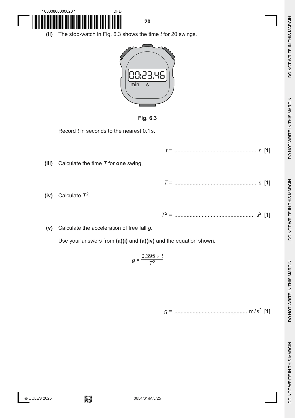 Cambridge IGCSE Sciences - Co-ordinated (Double) 0654 2025 May/June Paper 6 · Variant 1 question paper, page 20 of 24