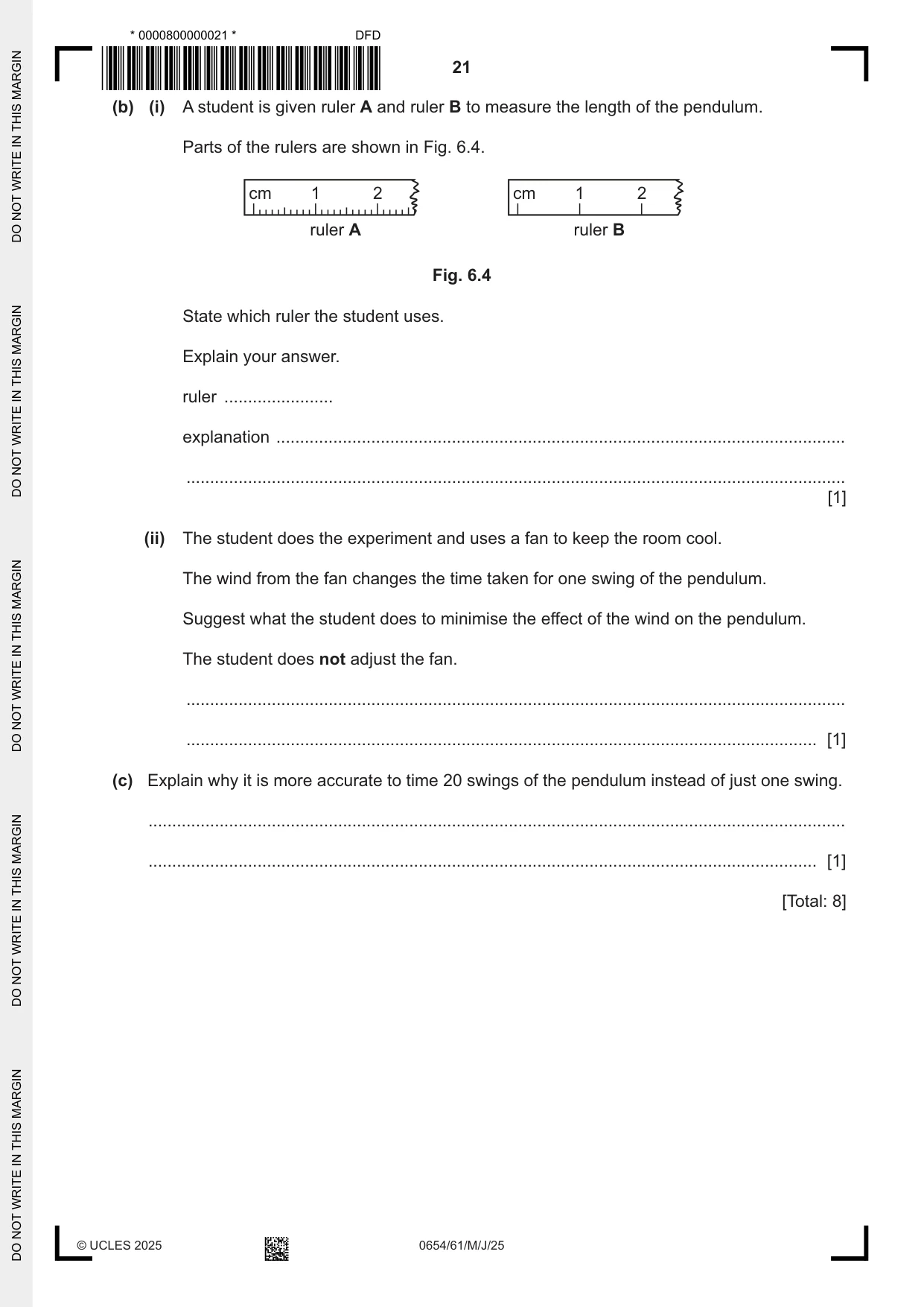 Cambridge IGCSE Sciences - Co-ordinated (Double) 0654 2025 May/June Paper 6 · Variant 1 question paper, page 21 of 24