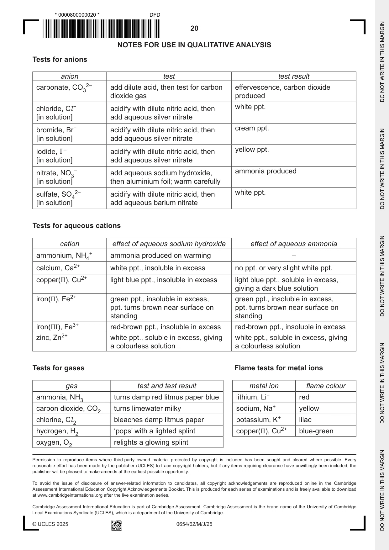 Cambridge IGCSE Sciences - Co-ordinated (Double) 0654 2025 May/June Paper 6 · Variant 2 question paper, page 20 of 20