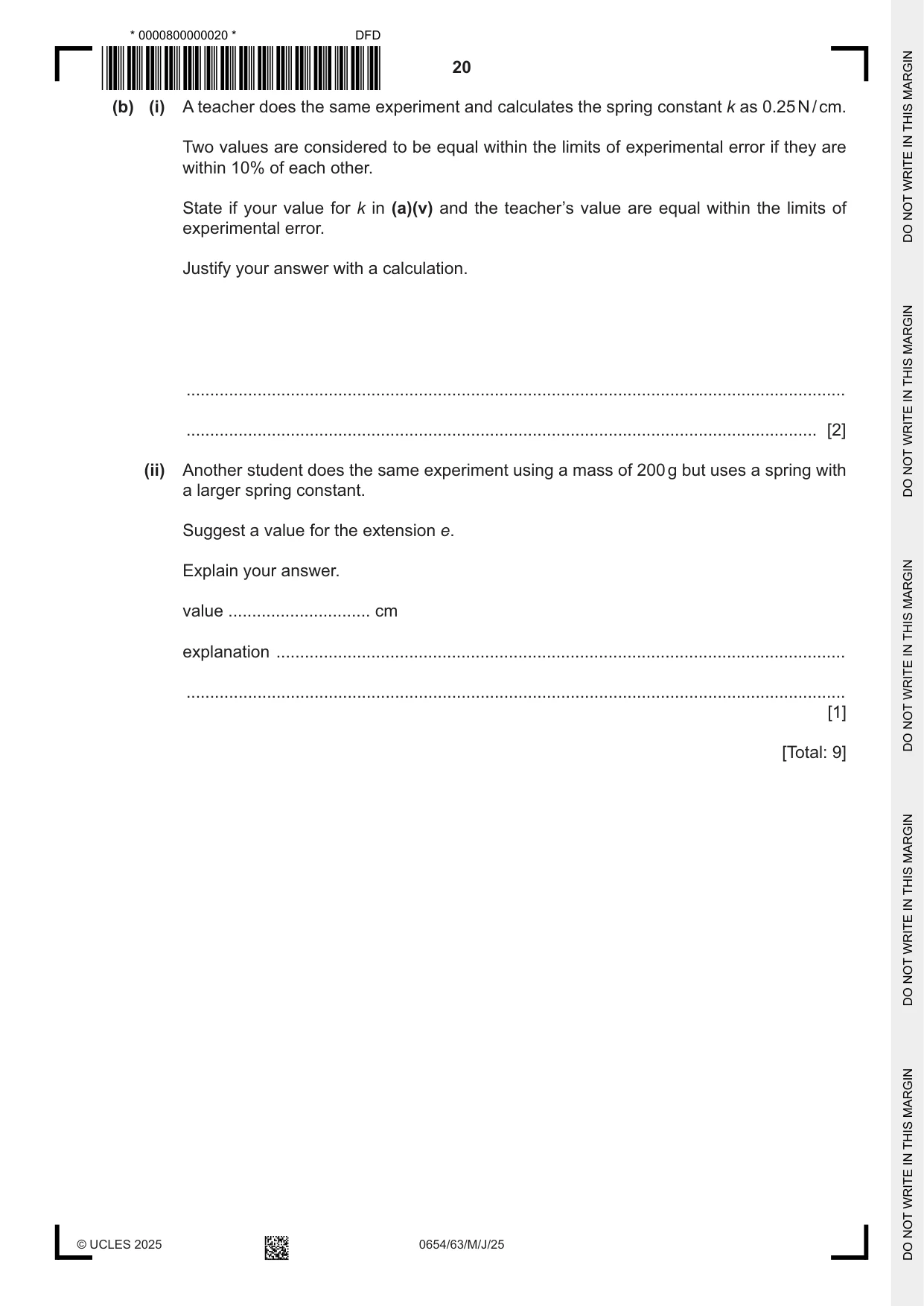 Cambridge IGCSE Sciences - Co-ordinated (Double) 0654 2025 May/June Paper 6 · Variant 3 question paper, page 20 of 24