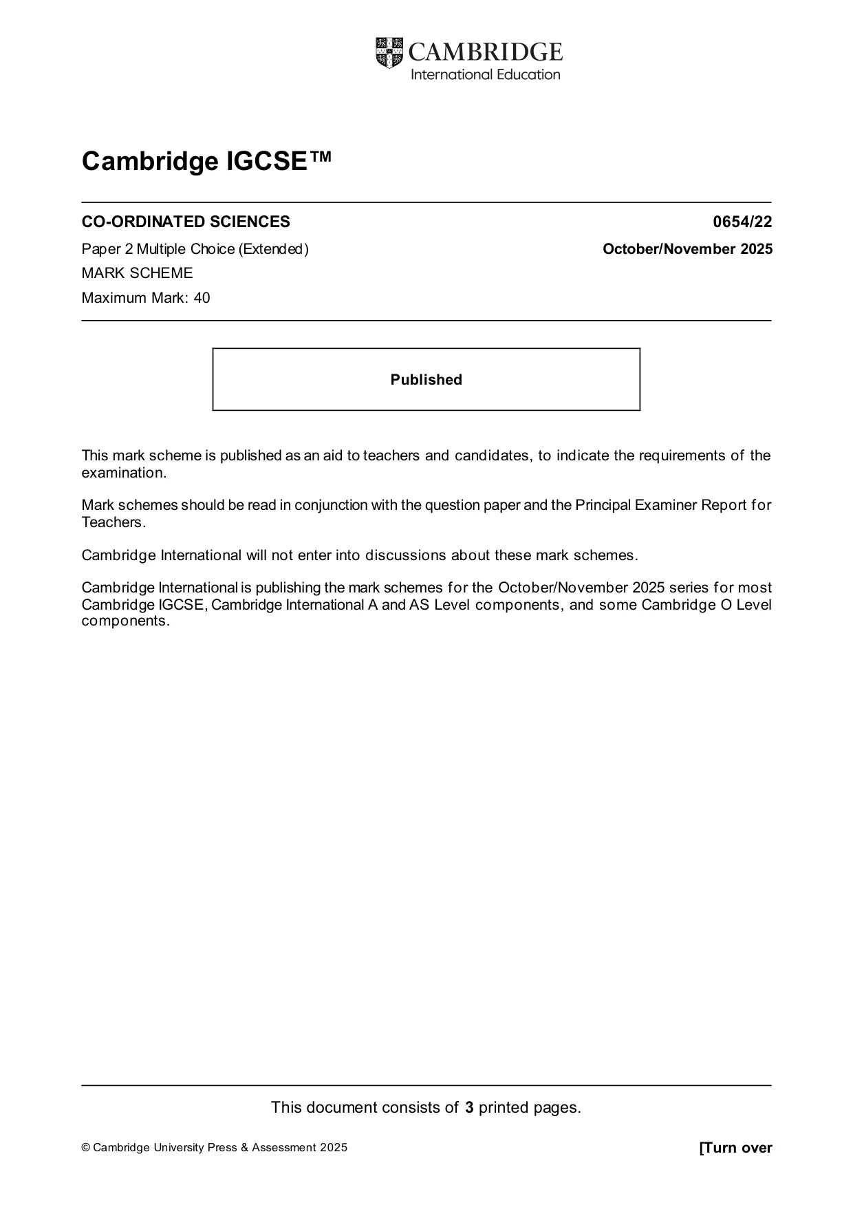 Mark scheme, page 1 of 3