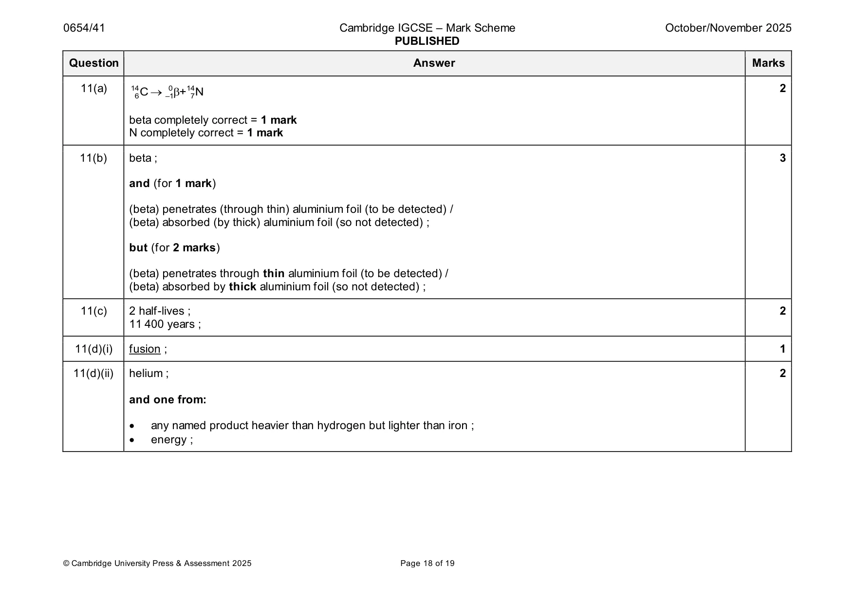 Mark scheme, page 18 of 19