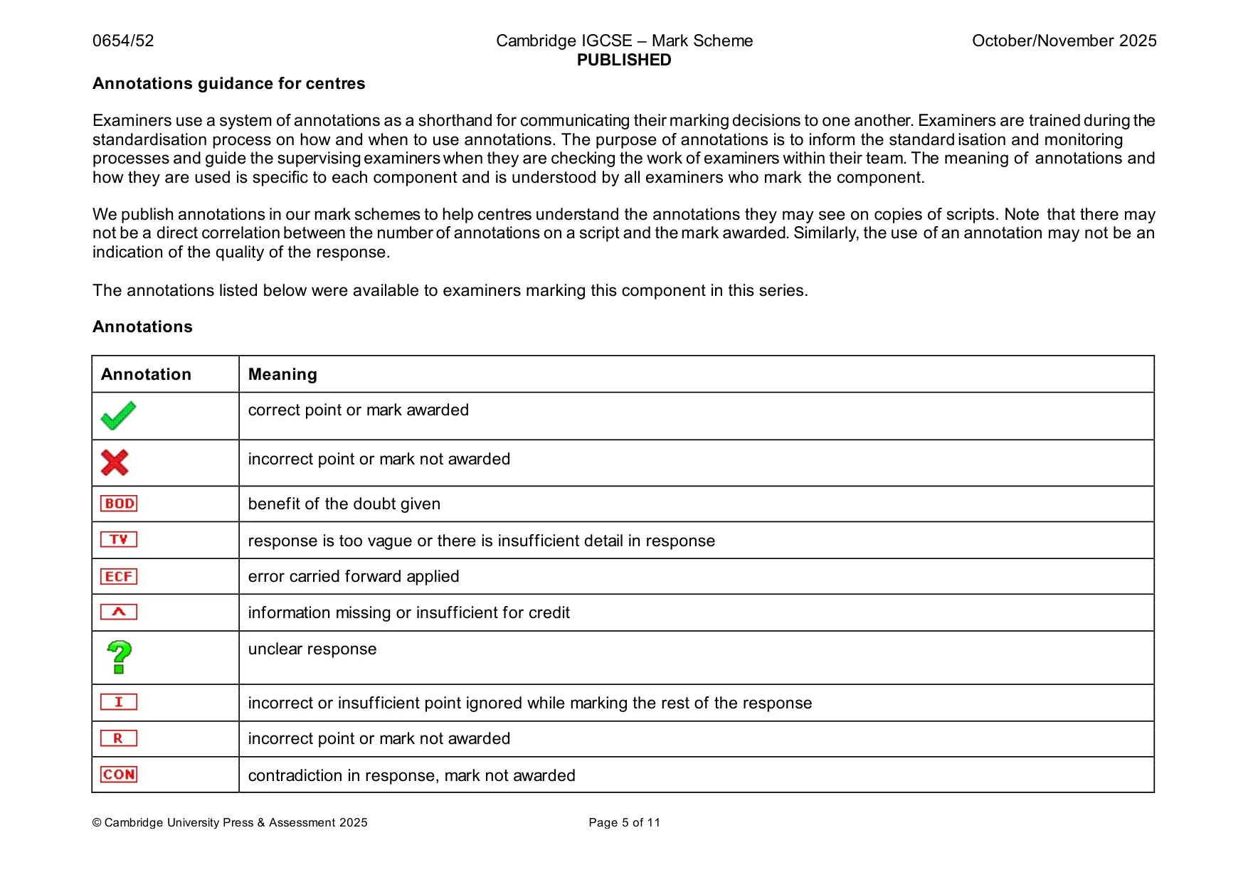 Mark scheme, page 5 of 11