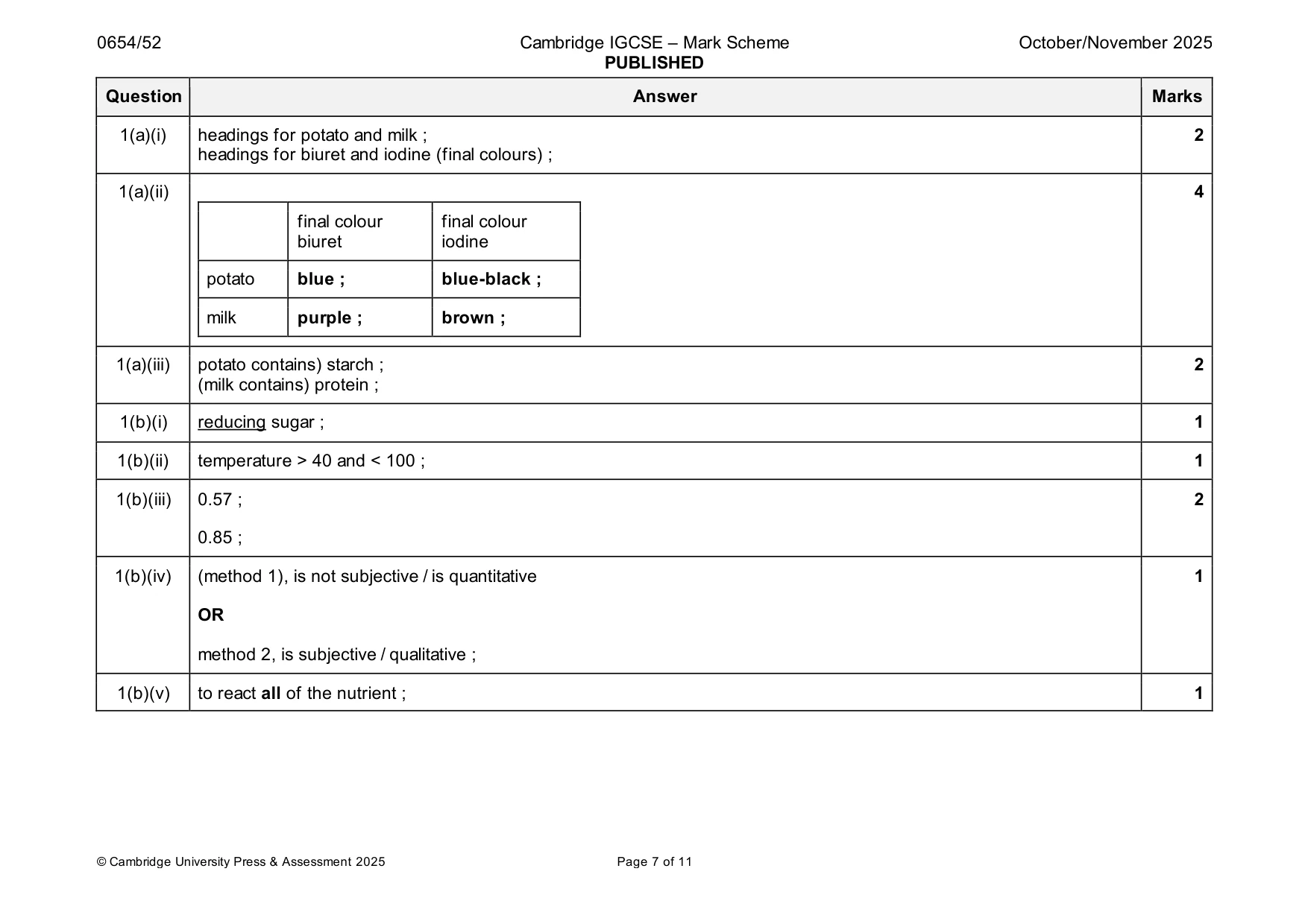 Mark scheme, page 7 of 11