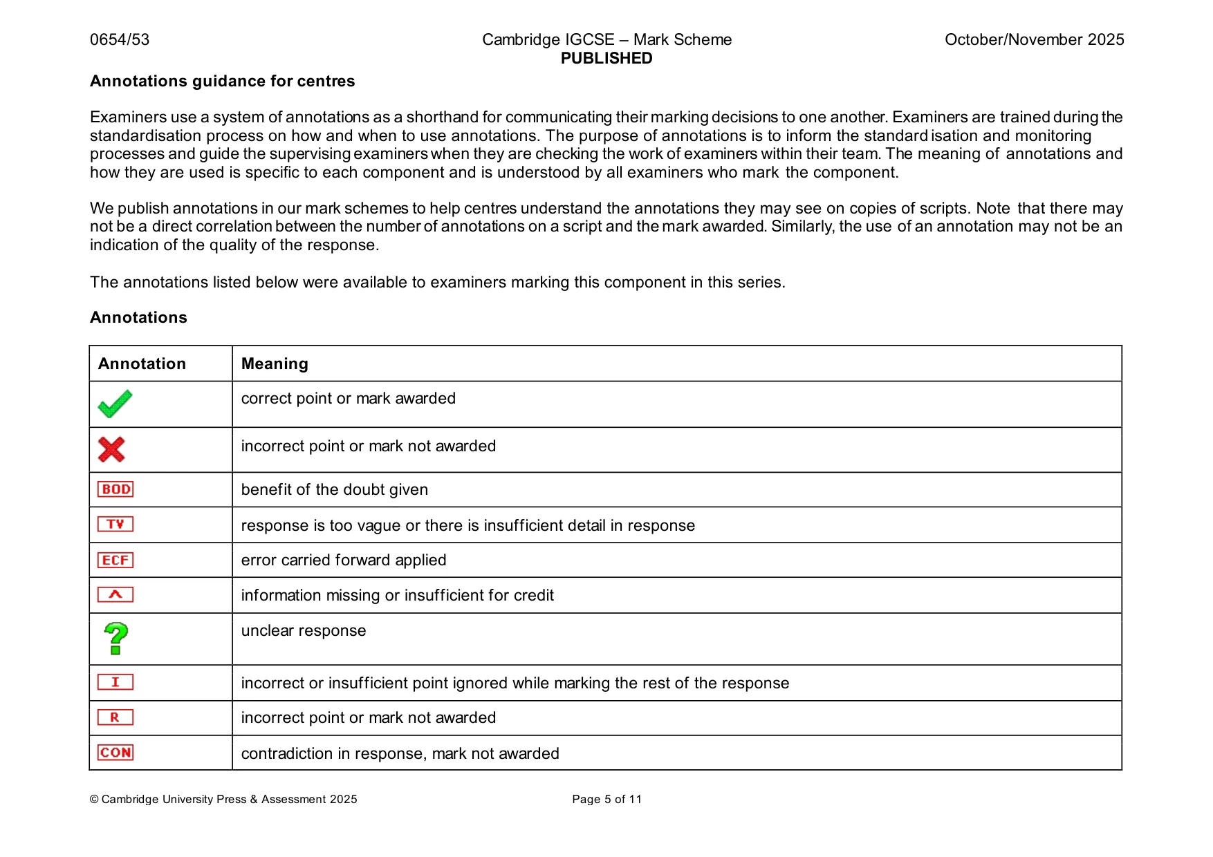 Mark scheme, page 5 of 11