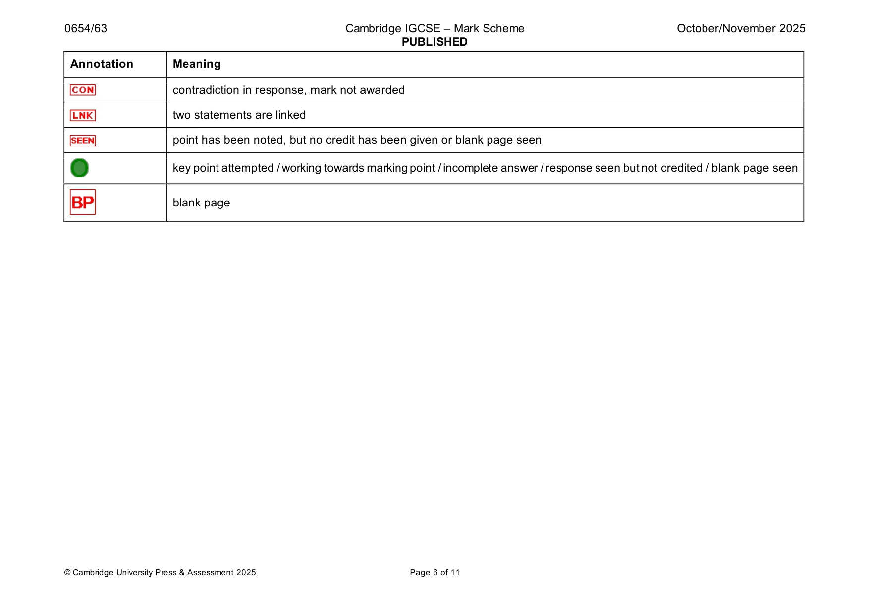 Mark scheme, page 6 of 11