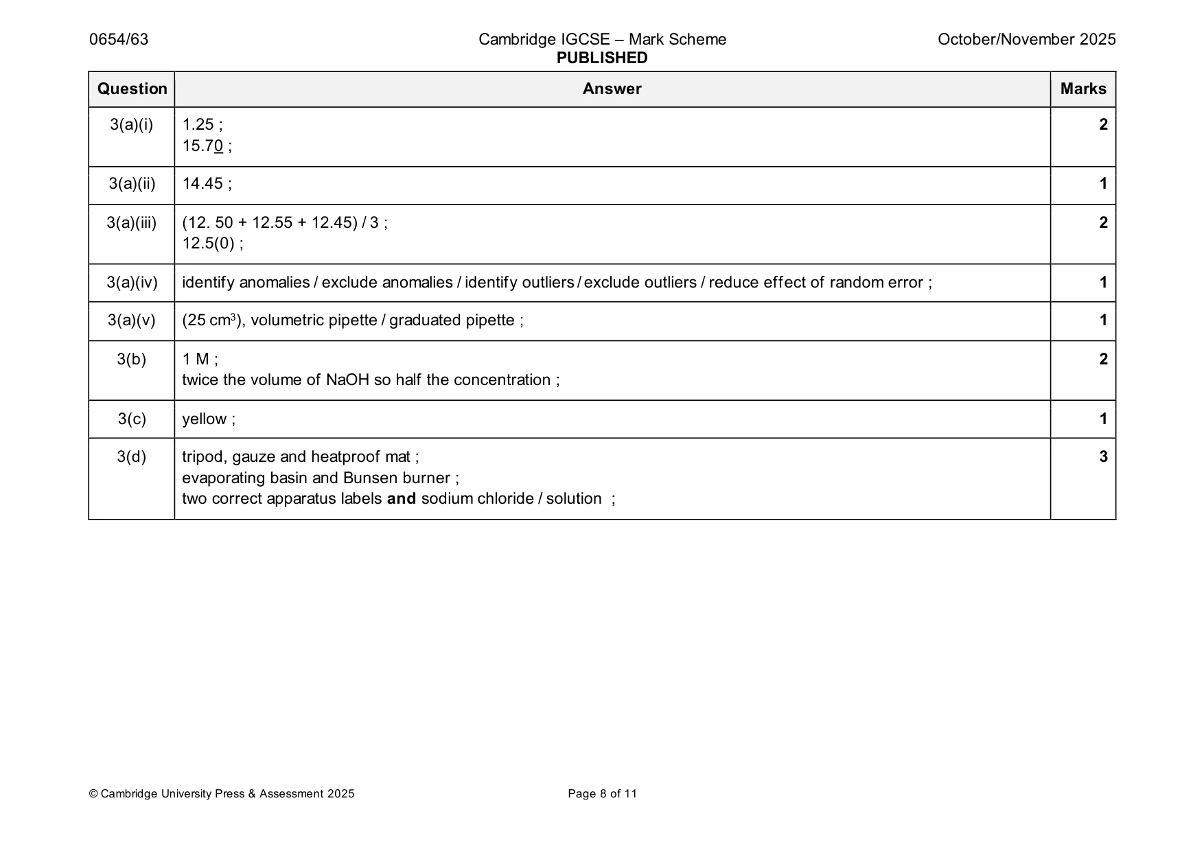 Mark scheme, page 8 of 11