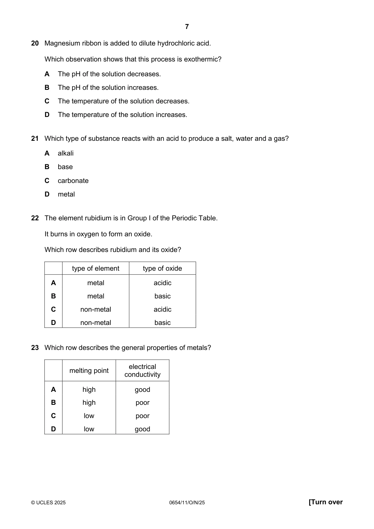 Cambridge IGCSE Sciences - Co-ordinated (Double) 0654 2025 Oct/Nov Paper 1 · Variant 1 question paper, page 7 of 16