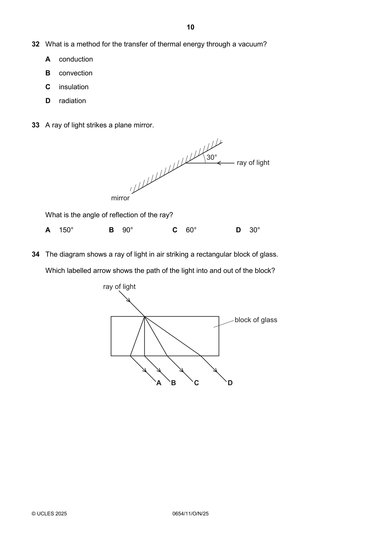 Cambridge IGCSE Sciences - Co-ordinated (Double) 0654 2025 Oct/Nov Paper 1 · Variant 1 question paper, page 10 of 16