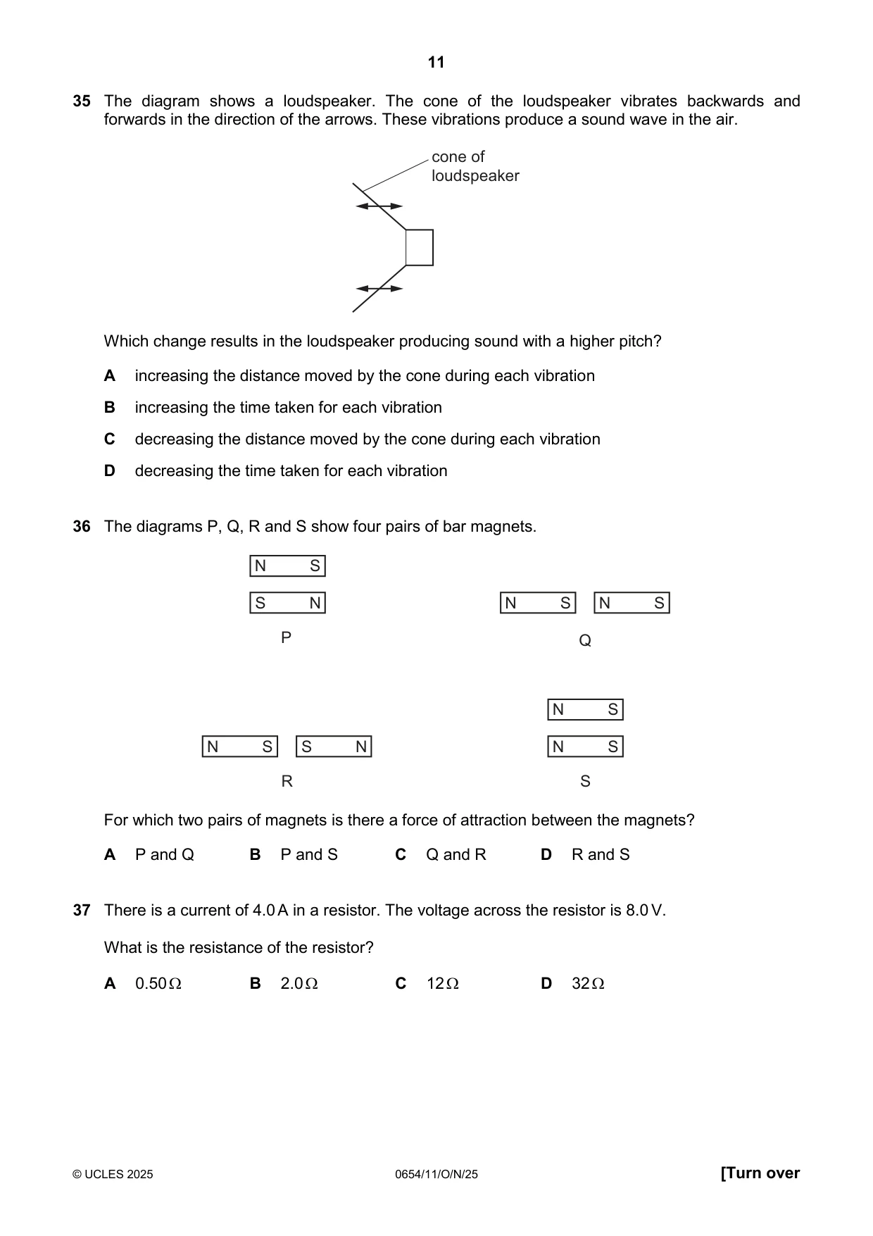 Cambridge IGCSE Sciences - Co-ordinated (Double) 0654 2025 Oct/Nov Paper 1 · Variant 1 question paper, page 11 of 16