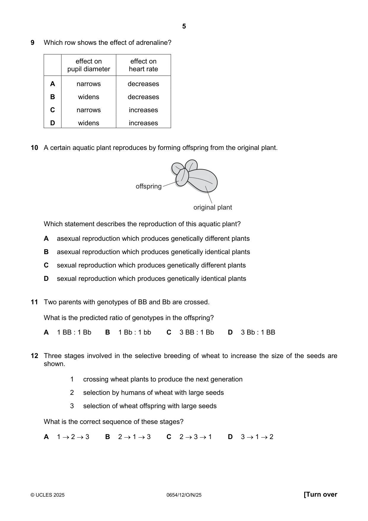 Cambridge IGCSE Sciences - Co-ordinated (Double) 0654 2025 Oct/Nov Paper 1 · Variant 2 question paper, page 5 of 16
