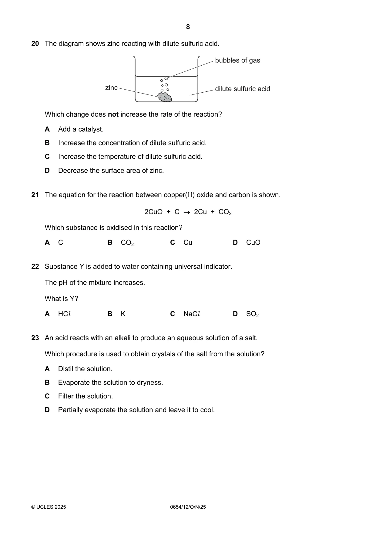 Cambridge IGCSE Sciences - Co-ordinated (Double) 0654 2025 Oct/Nov Paper 1 · Variant 2 question paper, page 8 of 16
