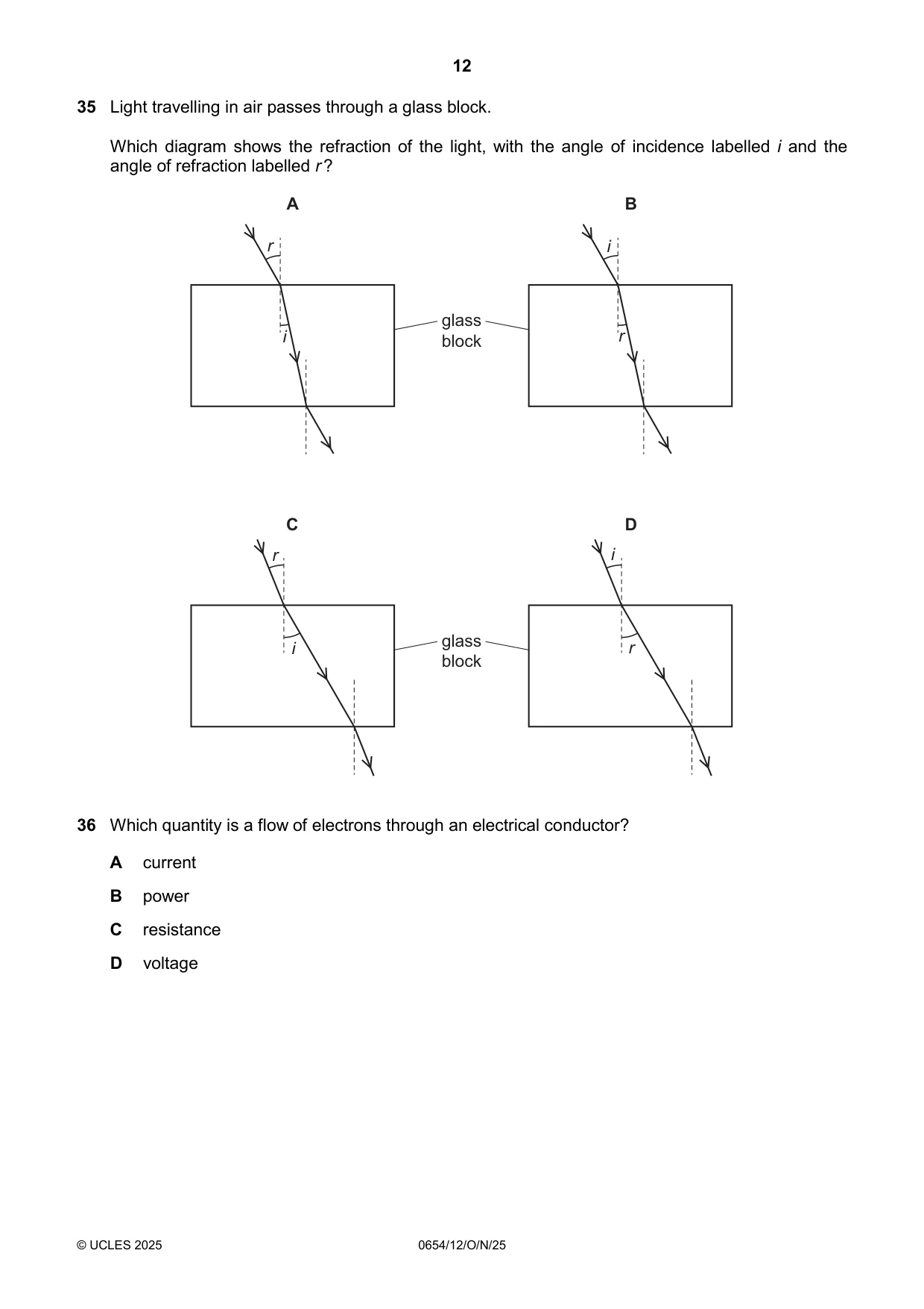 Cambridge IGCSE Sciences - Co-ordinated (Double) 0654 2025 Oct/Nov Paper 1 · Variant 2 question paper, page 12 of 16
