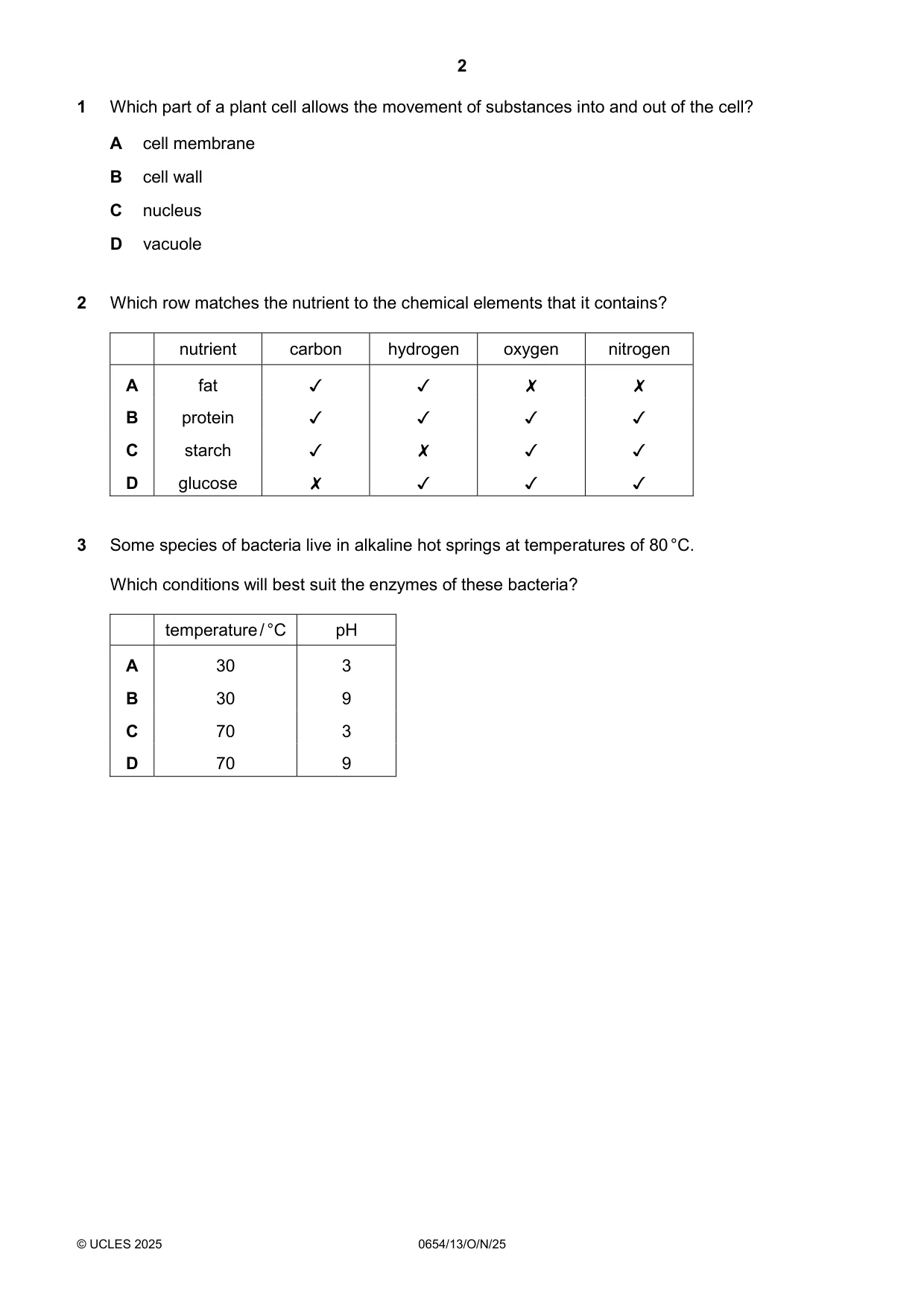 Cambridge IGCSE Sciences - Co-ordinated (Double) 0654 2025 Oct/Nov Paper 1 · Variant 3 question paper, page 2 of 16