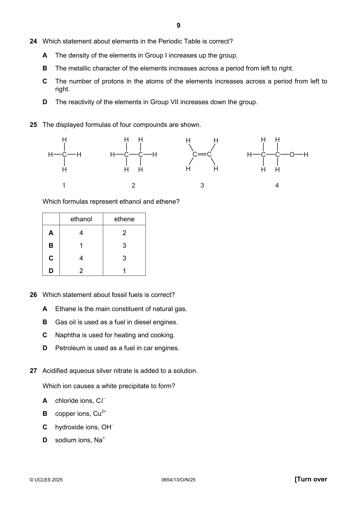 Cambridge IGCSE Sciences - Co-ordinated (Double) 0654 2025 Oct/Nov Paper 1 · Variant 3 question paper, page 9 of 16