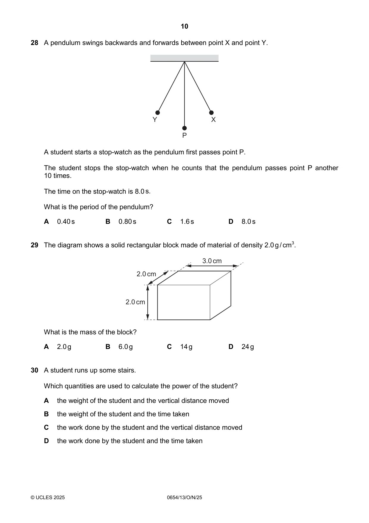 Cambridge IGCSE Sciences - Co-ordinated (Double) 0654 2025 Oct/Nov Paper 1 · Variant 3 question paper, page 10 of 16