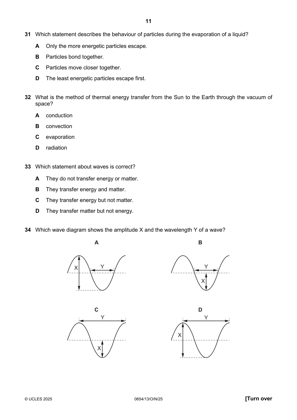 Cambridge IGCSE Sciences - Co-ordinated (Double) 0654 2025 Oct/Nov Paper 1 · Variant 3 question paper, page 11 of 16
