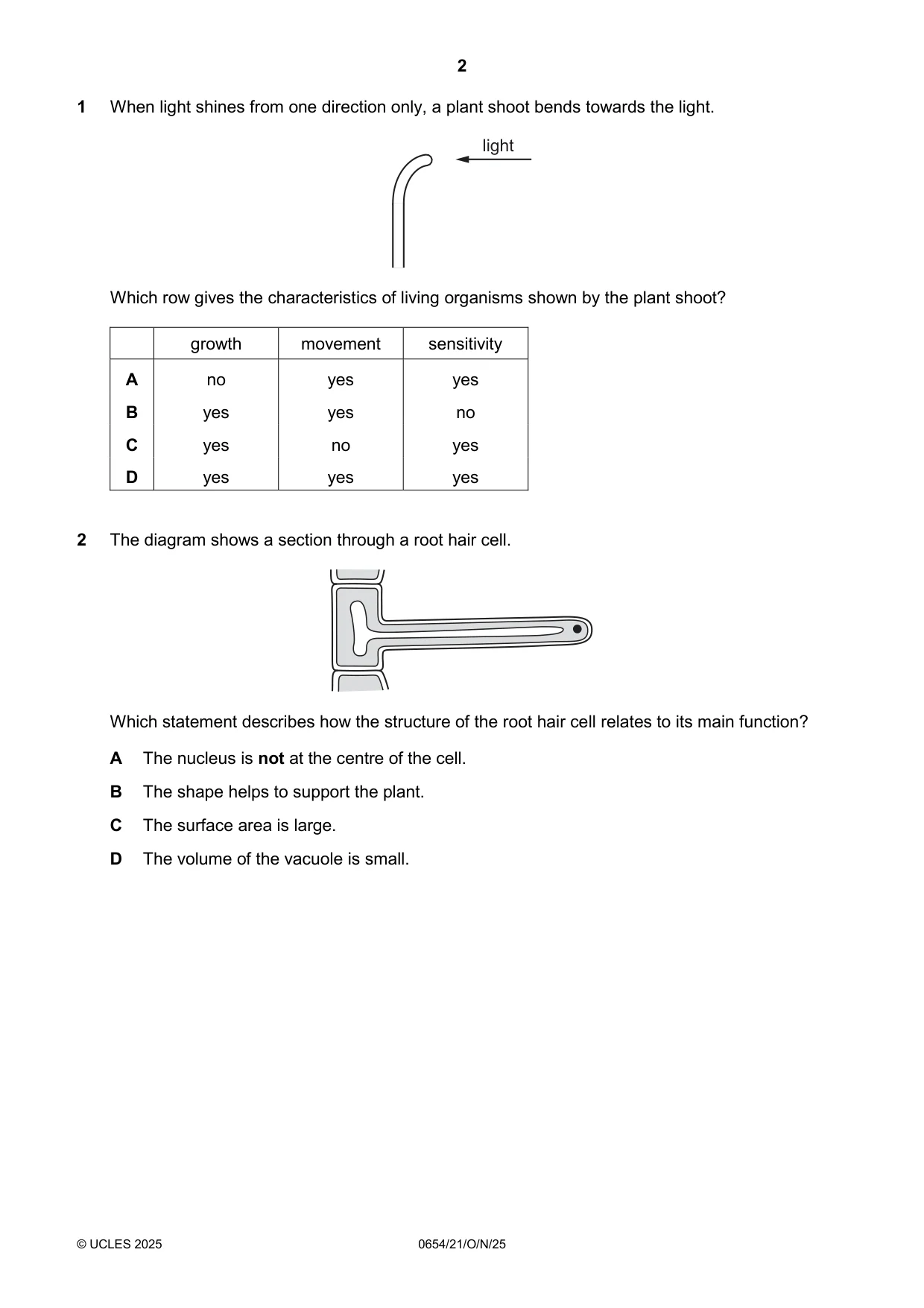 Cambridge IGCSE Sciences - Co-ordinated (Double) 0654 2025 Oct/Nov Paper 2 · Variant 1 question paper, page 2 of 16