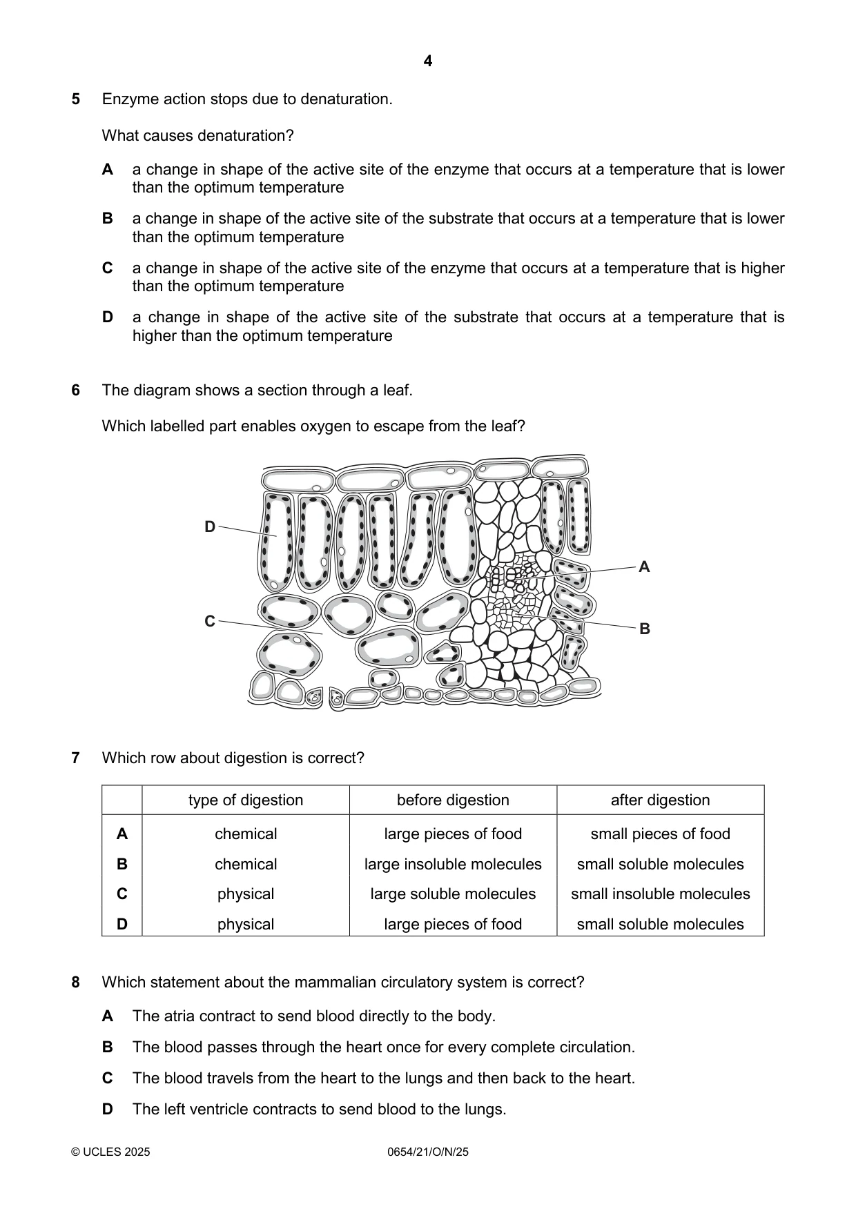 Cambridge IGCSE Sciences - Co-ordinated (Double) 0654 2025 Oct/Nov Paper 2 · Variant 1 question paper, page 4 of 16