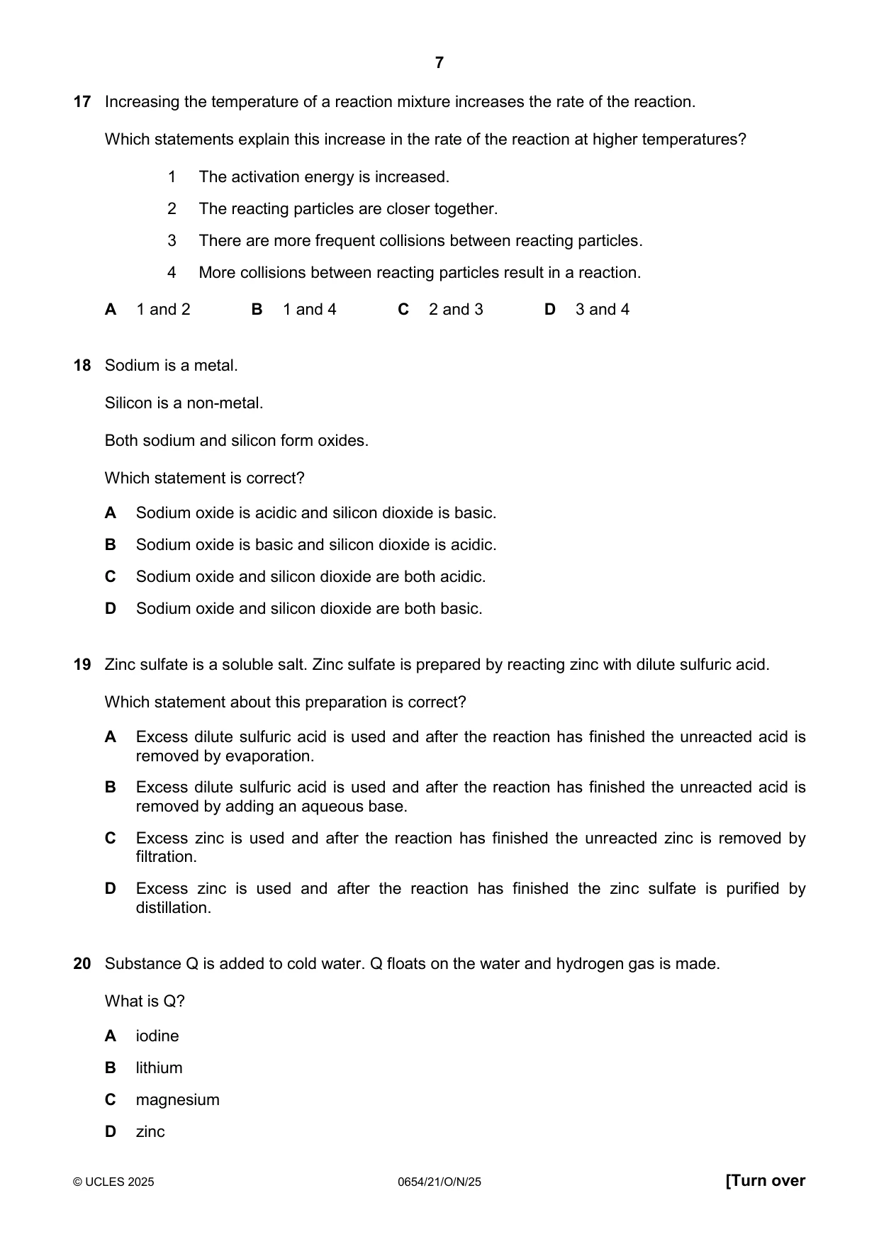 Cambridge IGCSE Sciences - Co-ordinated (Double) 0654 2025 Oct/Nov Paper 2 · Variant 1 question paper, page 7 of 16
