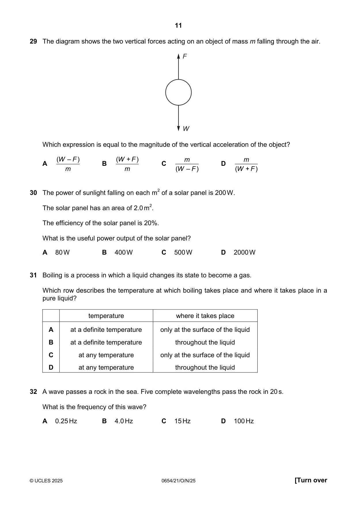 Cambridge IGCSE Sciences - Co-ordinated (Double) 0654 2025 Oct/Nov Paper 2 · Variant 1 question paper, page 11 of 16