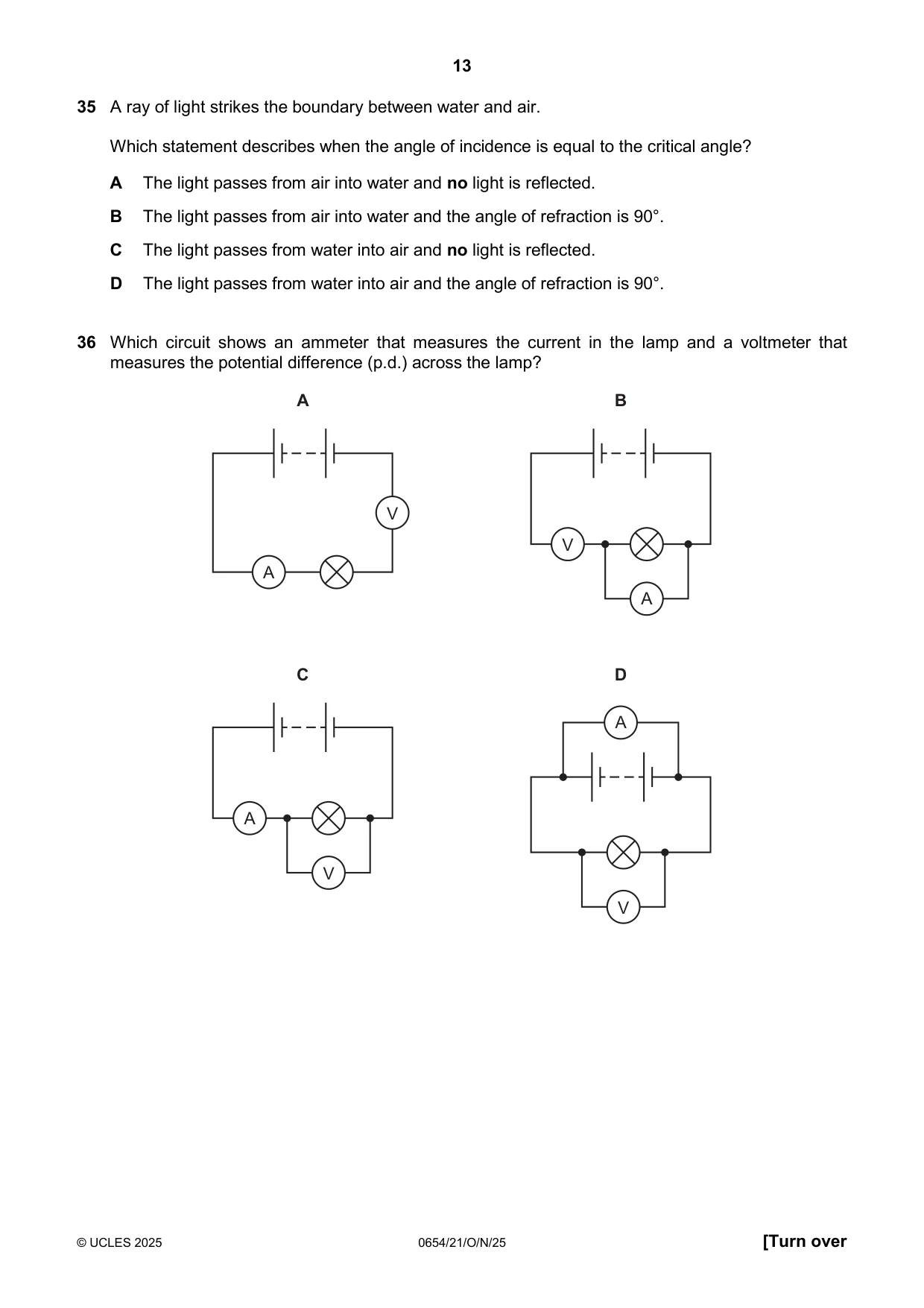Cambridge IGCSE Sciences - Co-ordinated (Double) 0654 2025 Oct/Nov Paper 2 · Variant 1 question paper, page 13 of 16