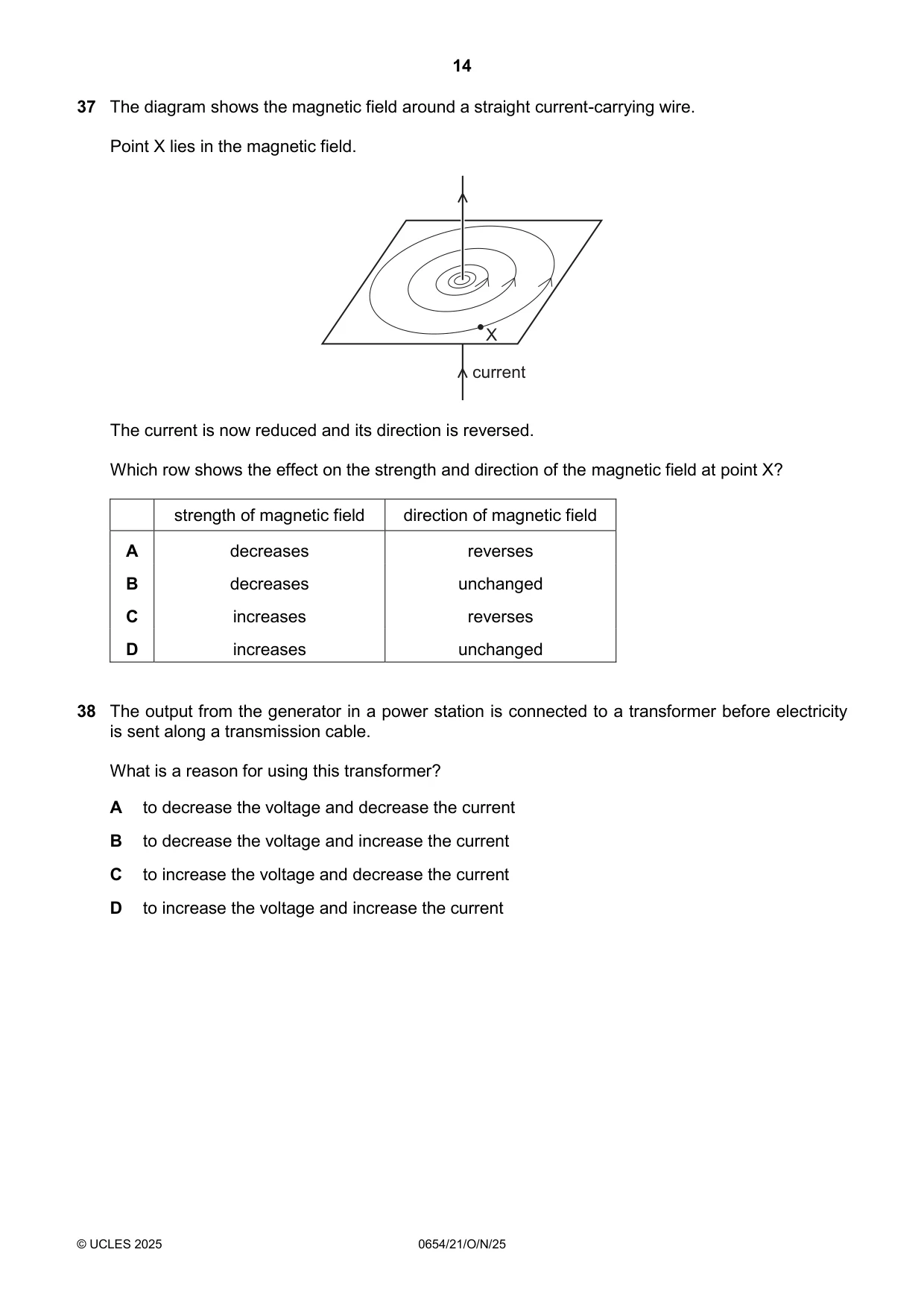 Cambridge IGCSE Sciences - Co-ordinated (Double) 0654 2025 Oct/Nov Paper 2 · Variant 1 question paper, page 14 of 16