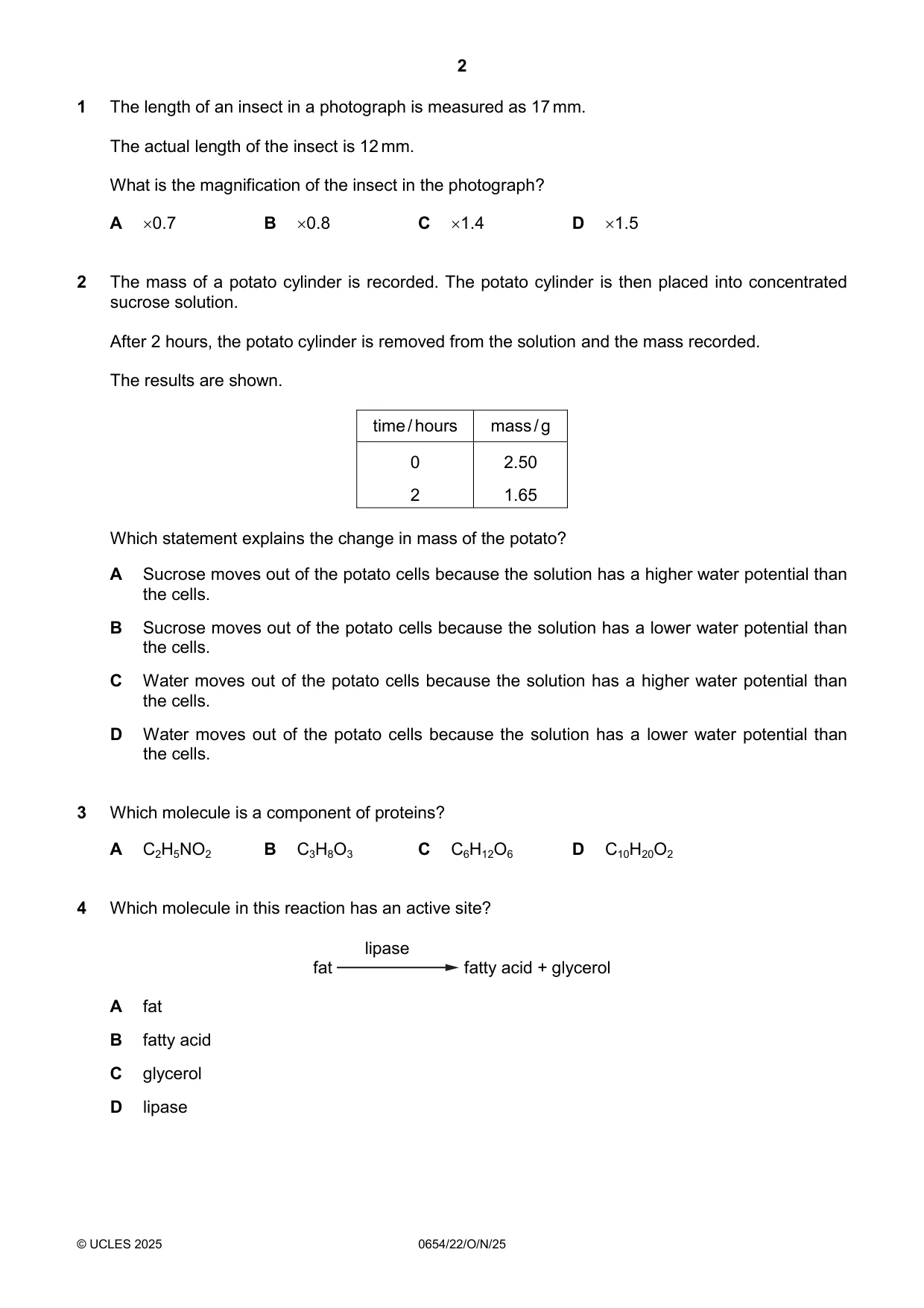 Cambridge IGCSE Sciences - Co-ordinated (Double) 0654 2025 Oct/Nov Paper 2 · Variant 2 question paper, page 2 of 16