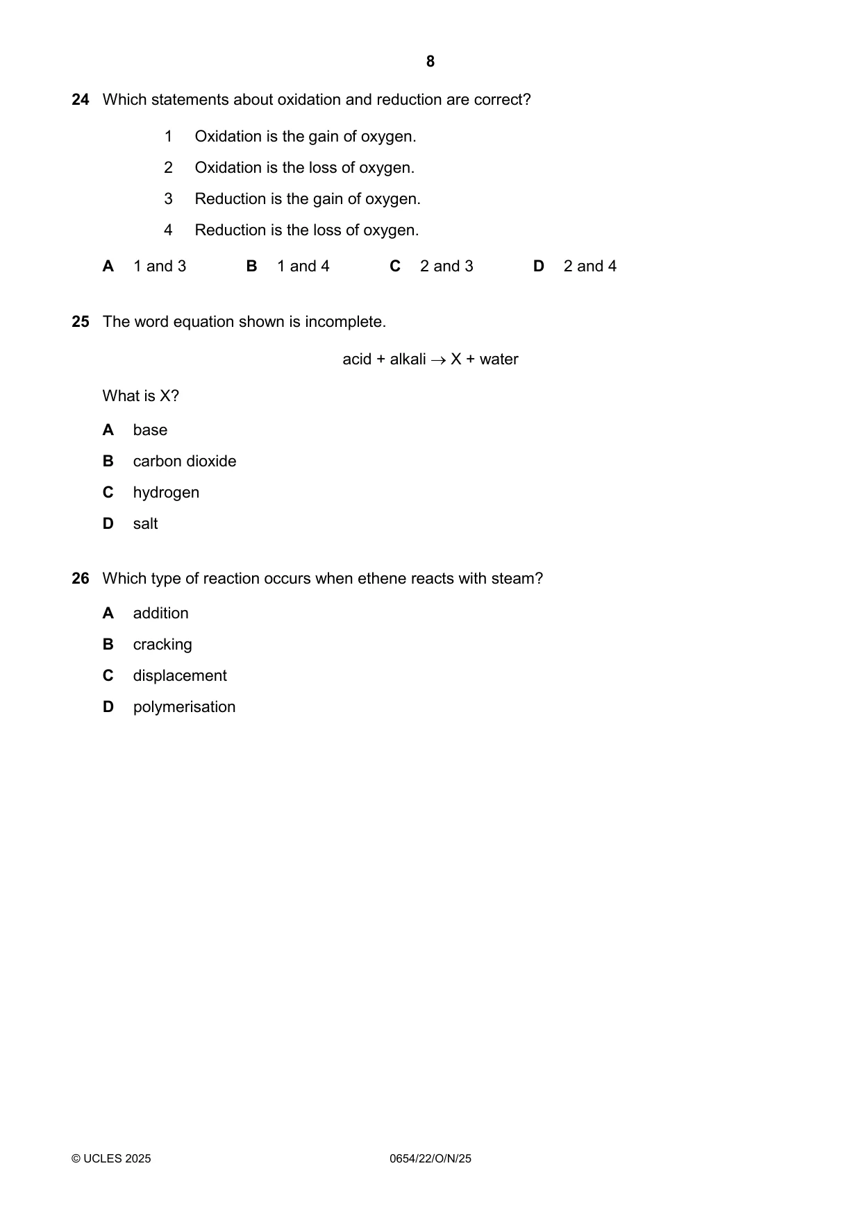 Cambridge IGCSE Sciences - Co-ordinated (Double) 0654 2025 Oct/Nov Paper 2 · Variant 2 question paper, page 8 of 16