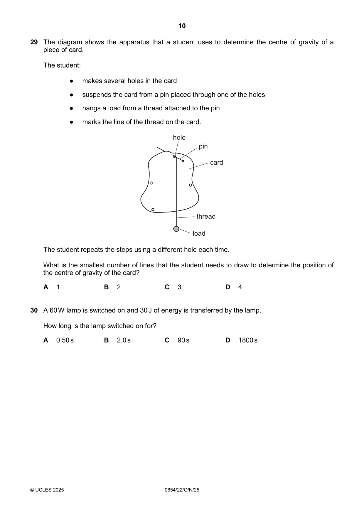 Cambridge IGCSE Sciences - Co-ordinated (Double) 0654 2025 Oct/Nov Paper 2 · Variant 2 question paper, page 10 of 16