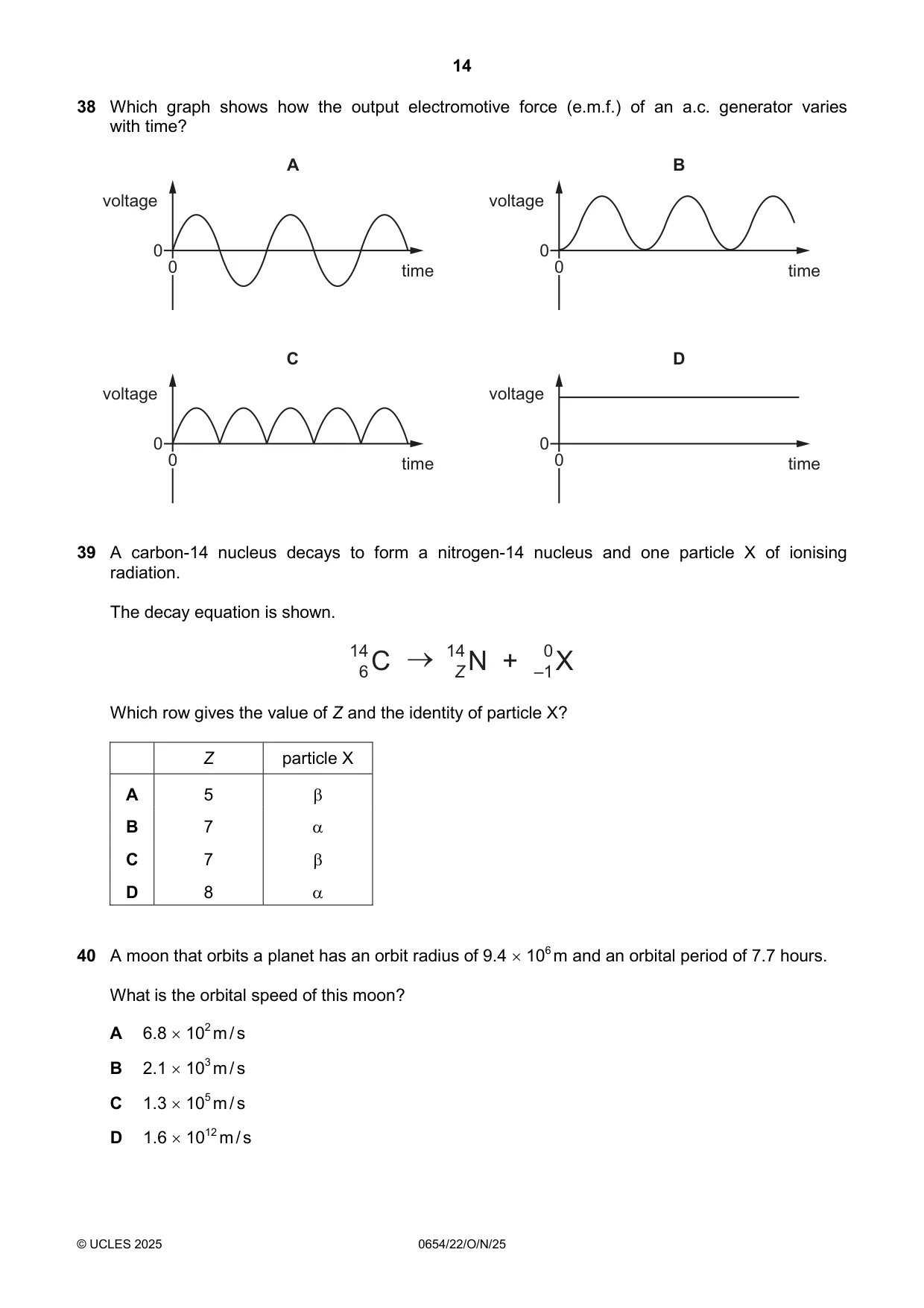 Cambridge IGCSE Sciences - Co-ordinated (Double) 0654 2025 Oct/Nov Paper 2 · Variant 2 question paper, page 14 of 16